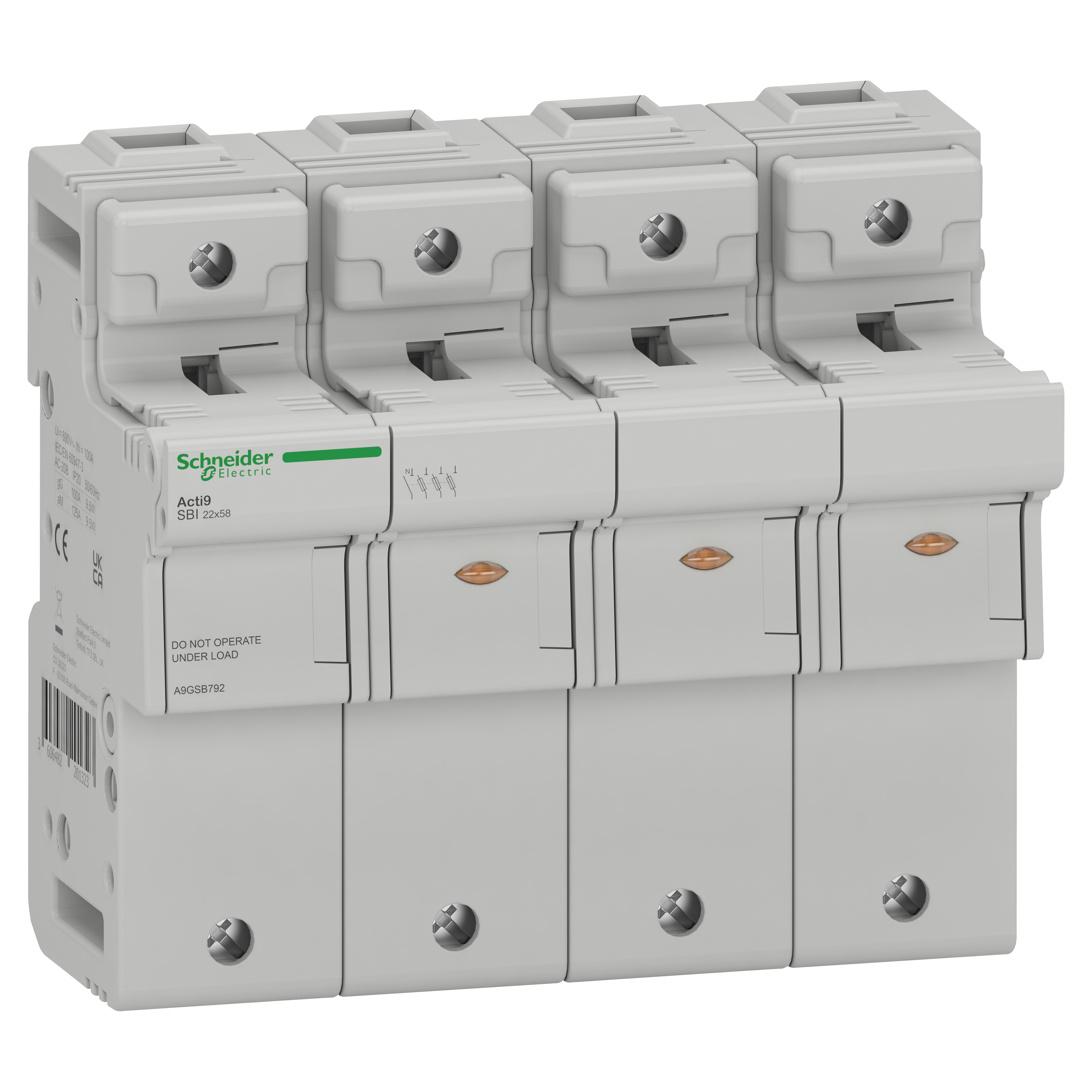 SCHNEIDER ELECTRIC - Sezionatore con fusibile, Acti9 SBI, 3P+N, 125 A, per fusibile 22 x 58 mm A9GSB792
