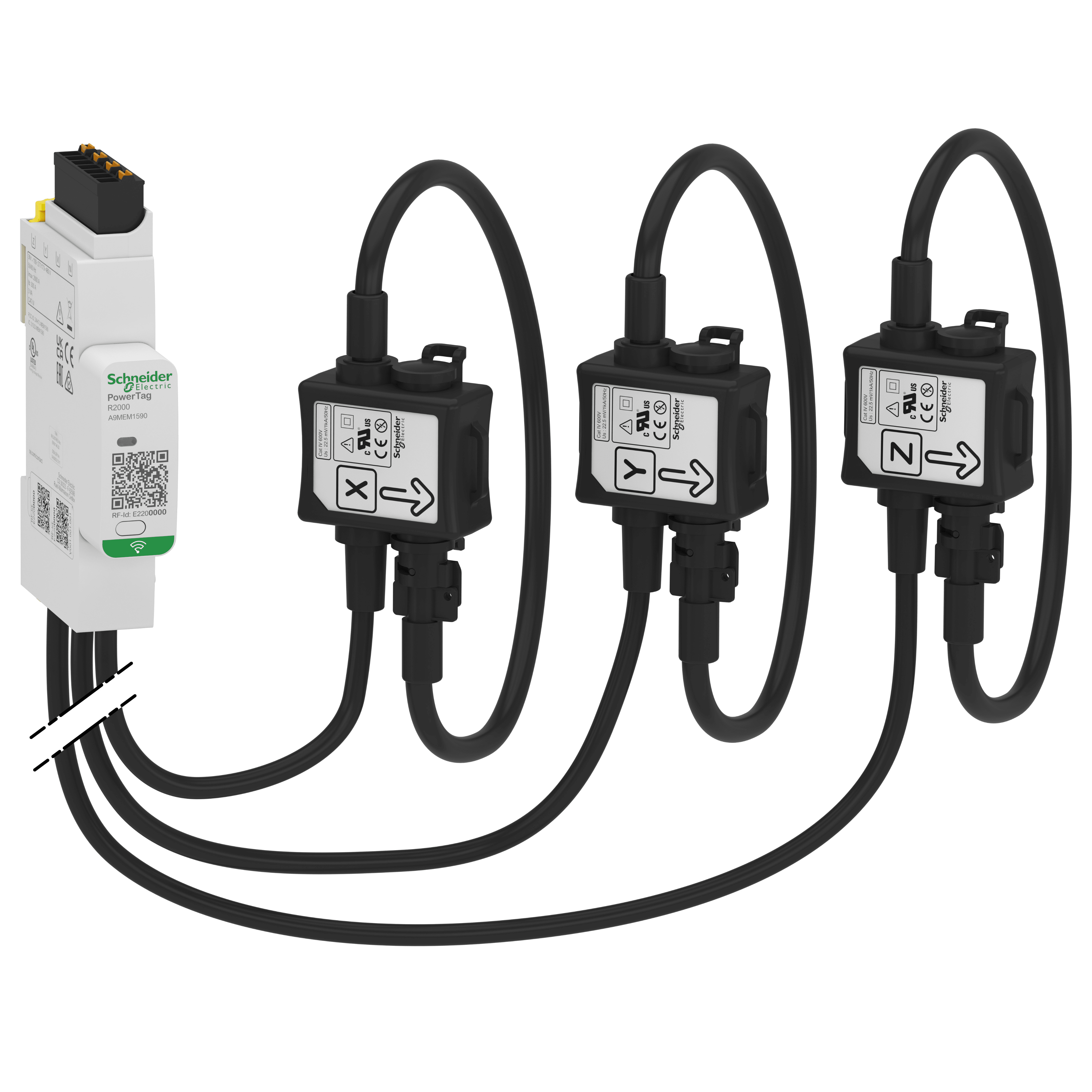 SCHNEIDER ELECTRIC - Sensore di energia, PowerTag Rope (aggancio a guida DIN) 200A 3P/3P+N posizione superiore e inferiore A9MEM1590