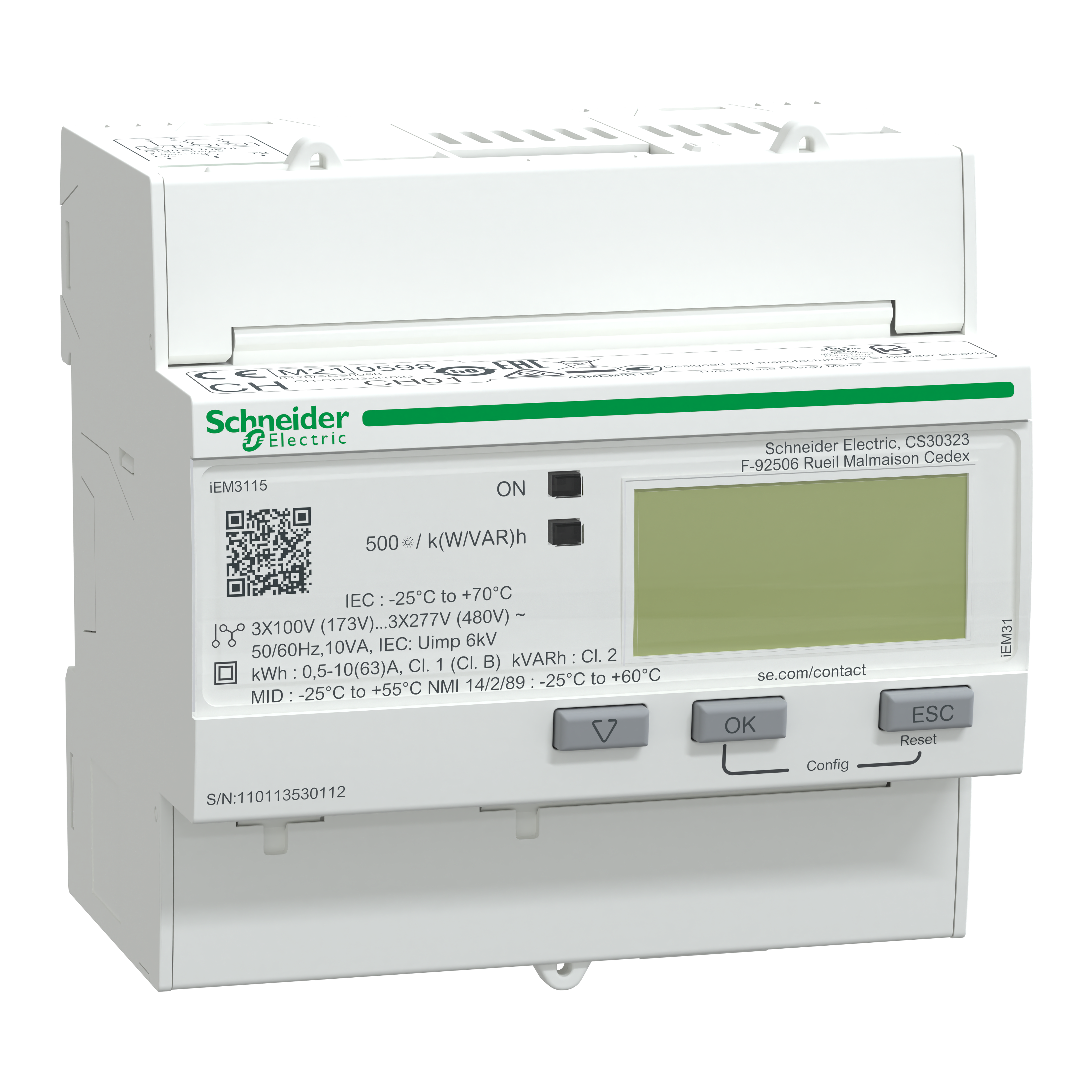 SCHNEIDER ELECTRIC - Contatore di Energia, PowerLogic, iEM3115, inserzione diretta 63 A, 2 DI, multi-tariffa, MID