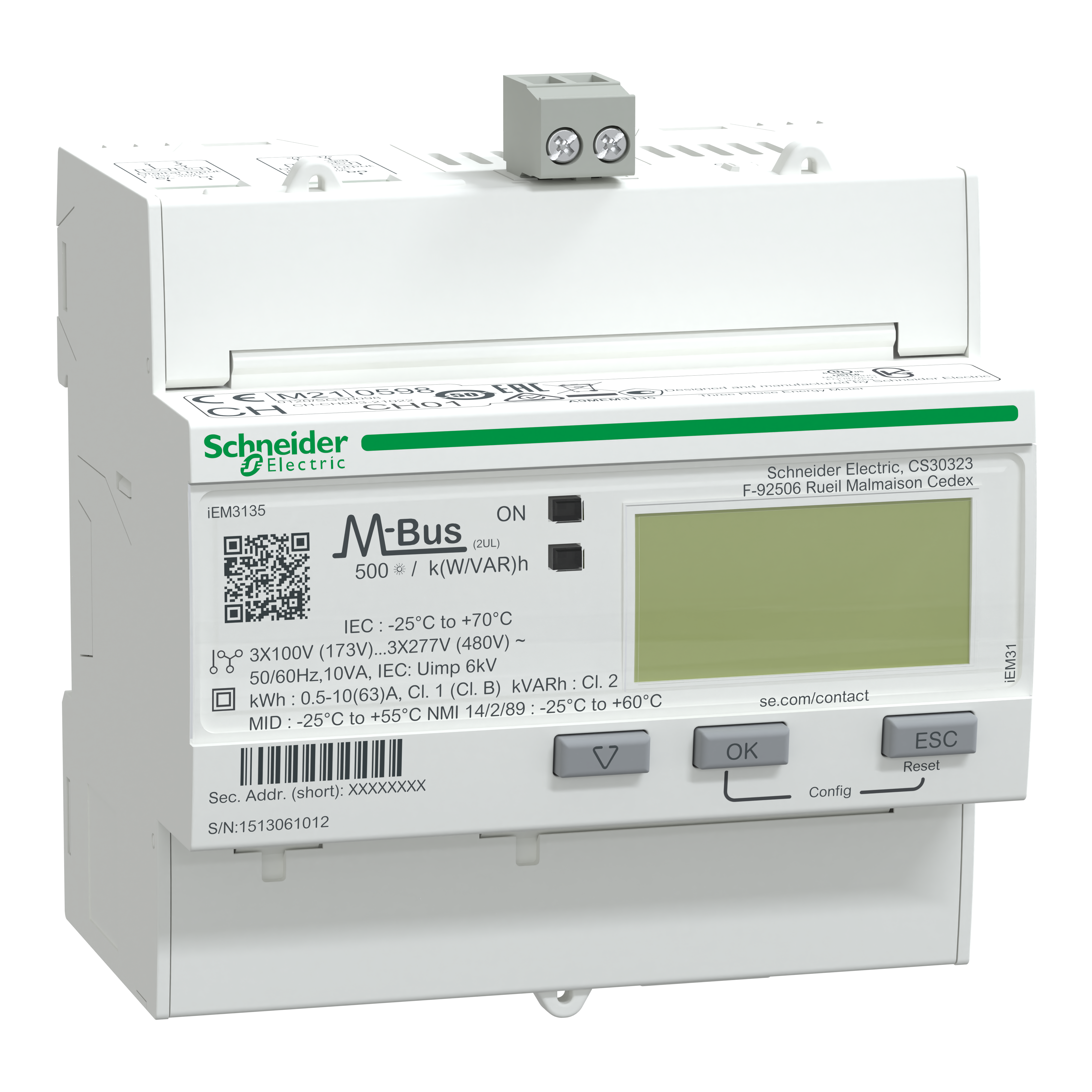 SCHNEIDER ELECTRIC - Contatore energia iEM3135 - 3P+N -inserzione diretta 63A -M-Bus - MID