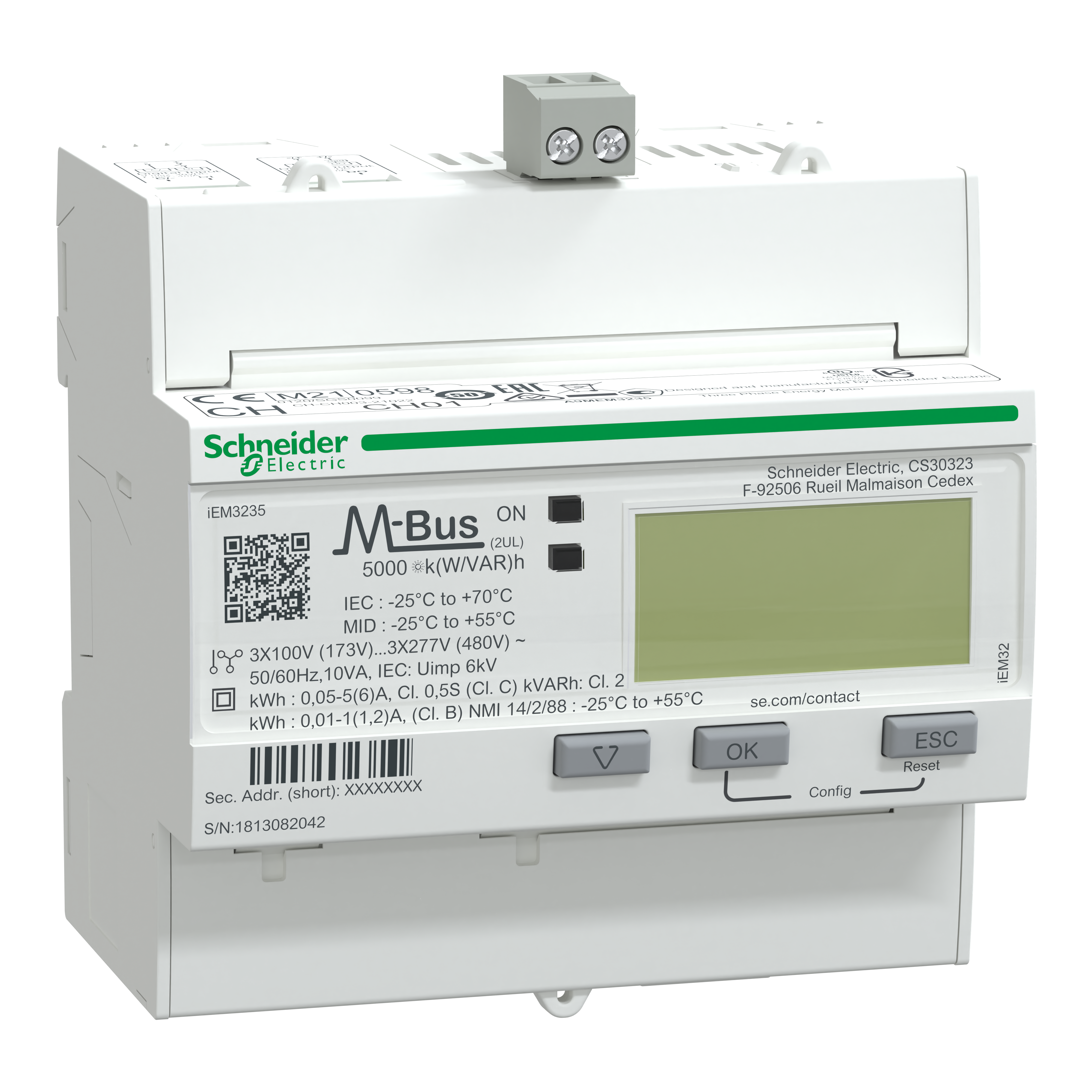 SCHNEIDER ELECTRIC - Contatore energia iEM3235 - 3P+N - inserzione con TA -M-Bus - MID A9MEM3235