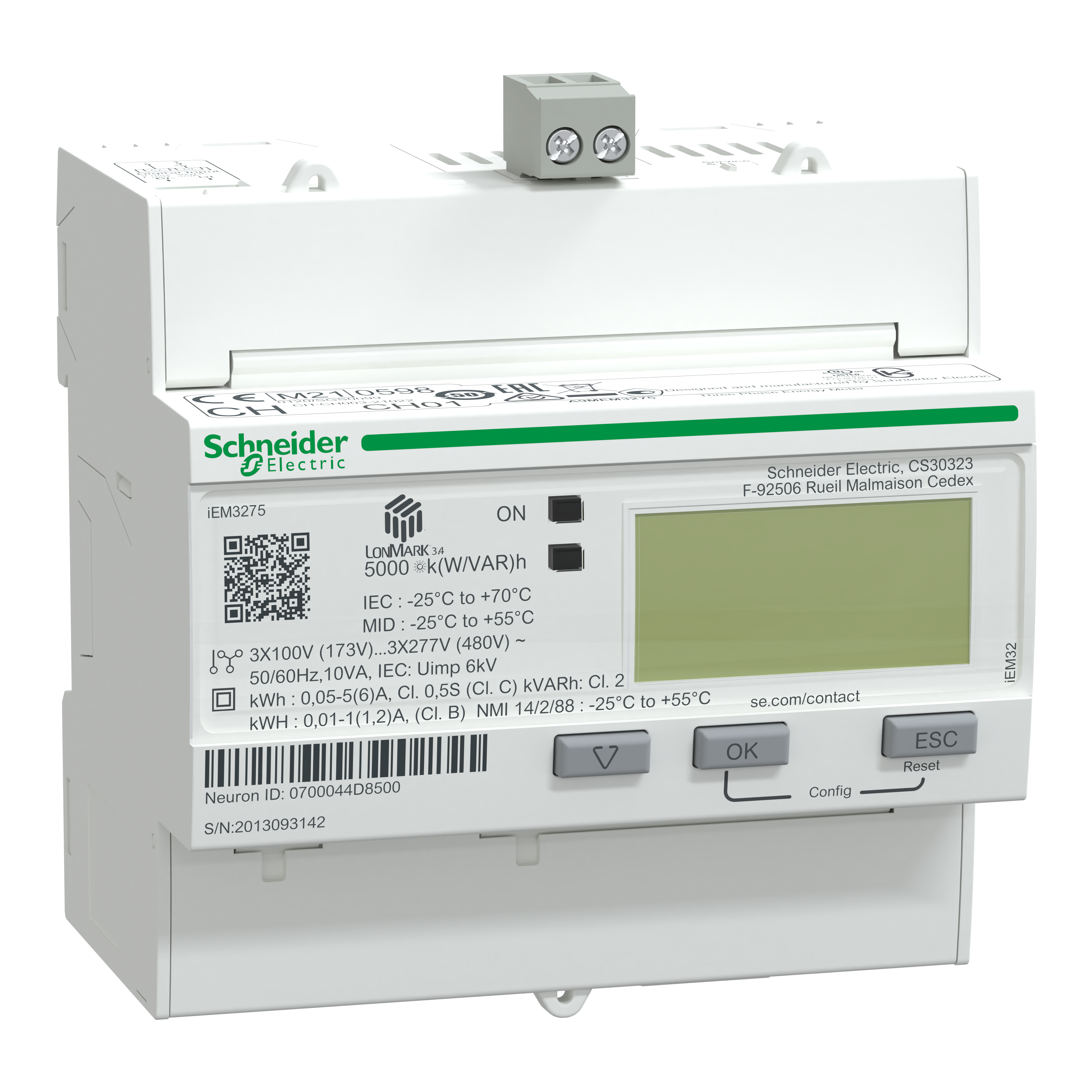 SCHNEIDER ELECTRIC - Contatore energia iEM3275 - 3P+N -inserzione con TA - LON - MID