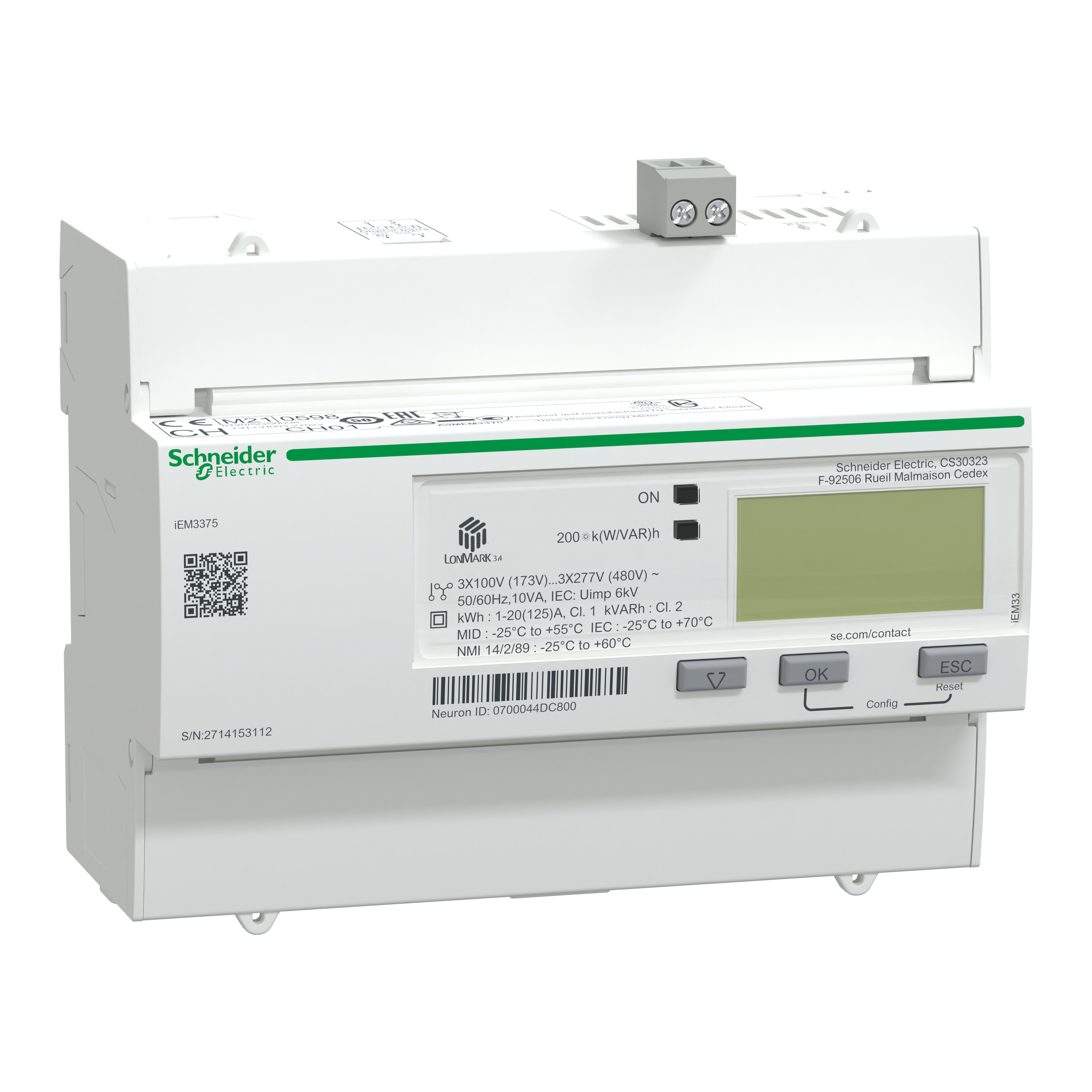 SCHNEIDER ELECTRIC - Contatore energia iEM3375 - 3P+N -inserzione diretta 125A - LON - MID
