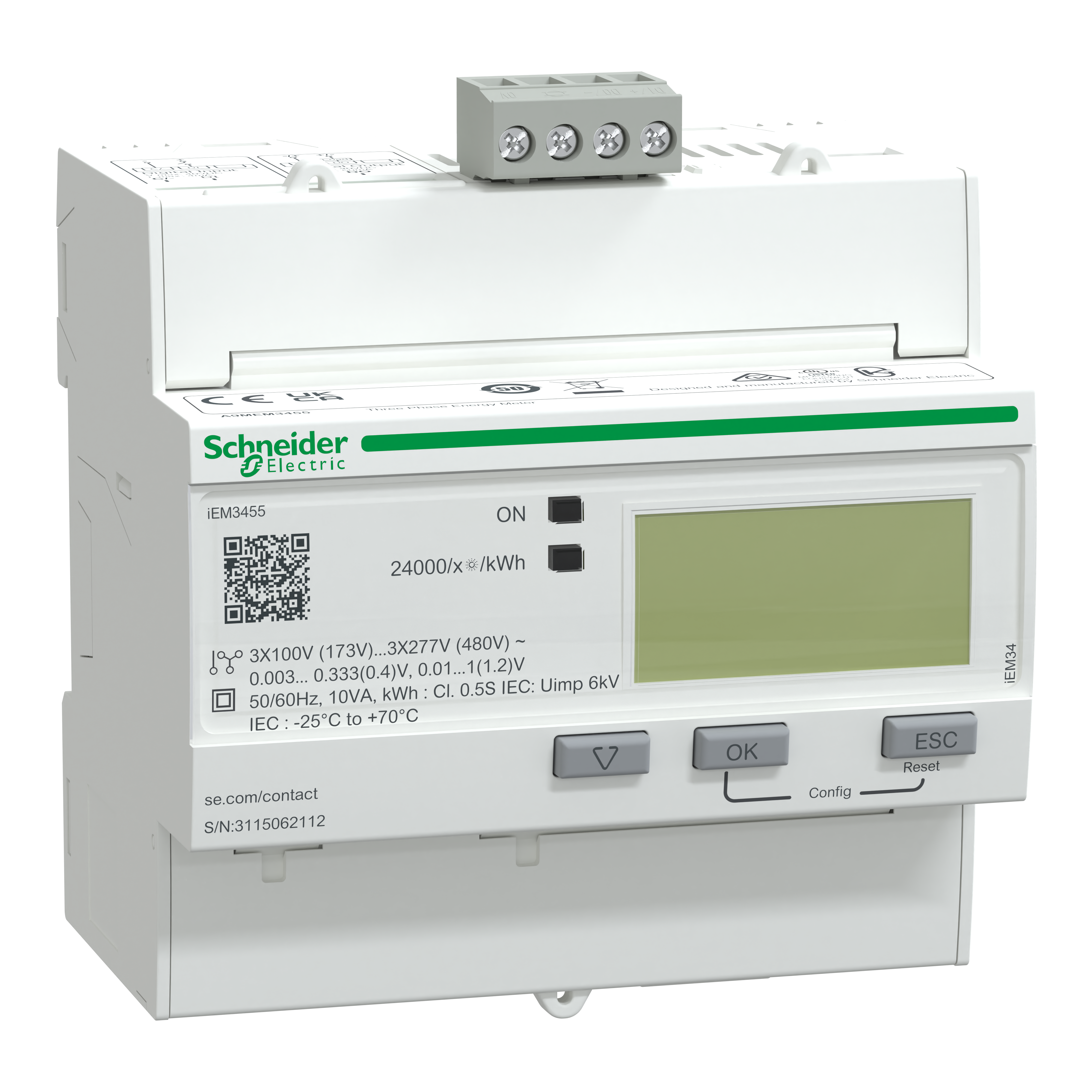 SCHNEIDER ELECTRIC - Contatore energia iEM3455 - 3P+N - Modbus, 1DI+1DO - Inserzione con LVCT A9MEM3455