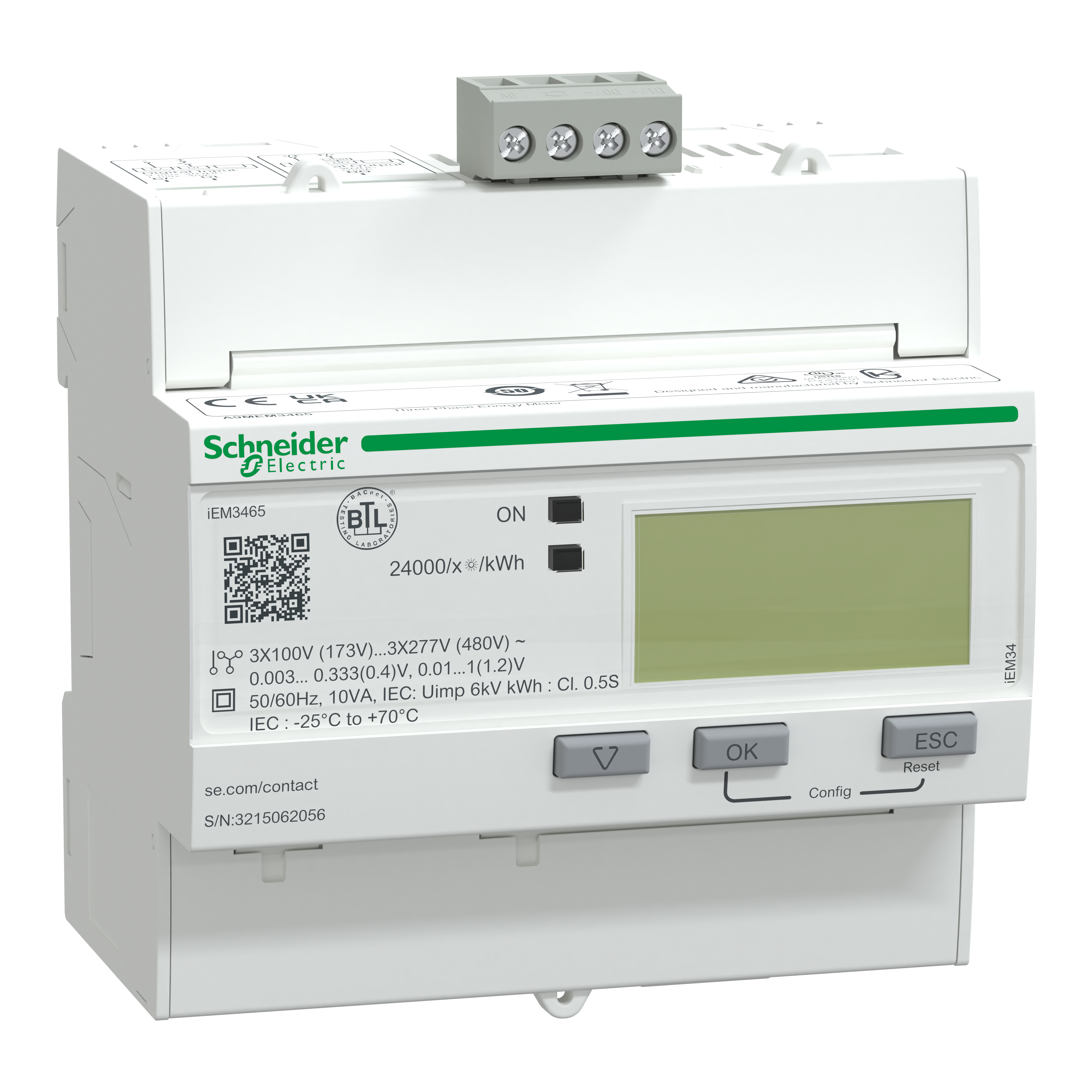 SCHNEIDER ELECTRIC - Contatore energia iEM3465 - 3P+N - BACnet, 1DI+1DO - Inserzione con LVCT