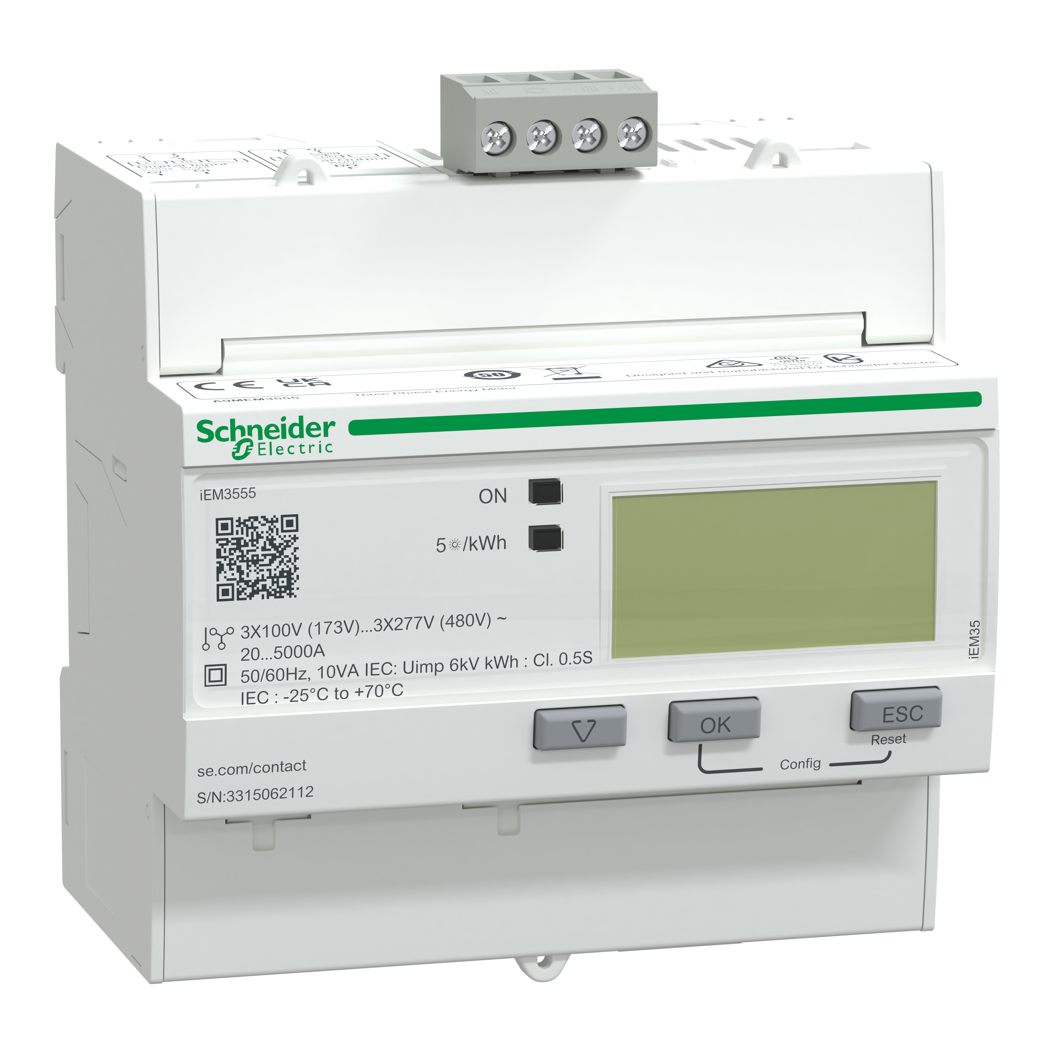 SCHNEIDER ELECTRIC - Contatore energia iEM3555 - 3P+N - Modbus, 1DI+1DO - Inserzione con TA Rogowski