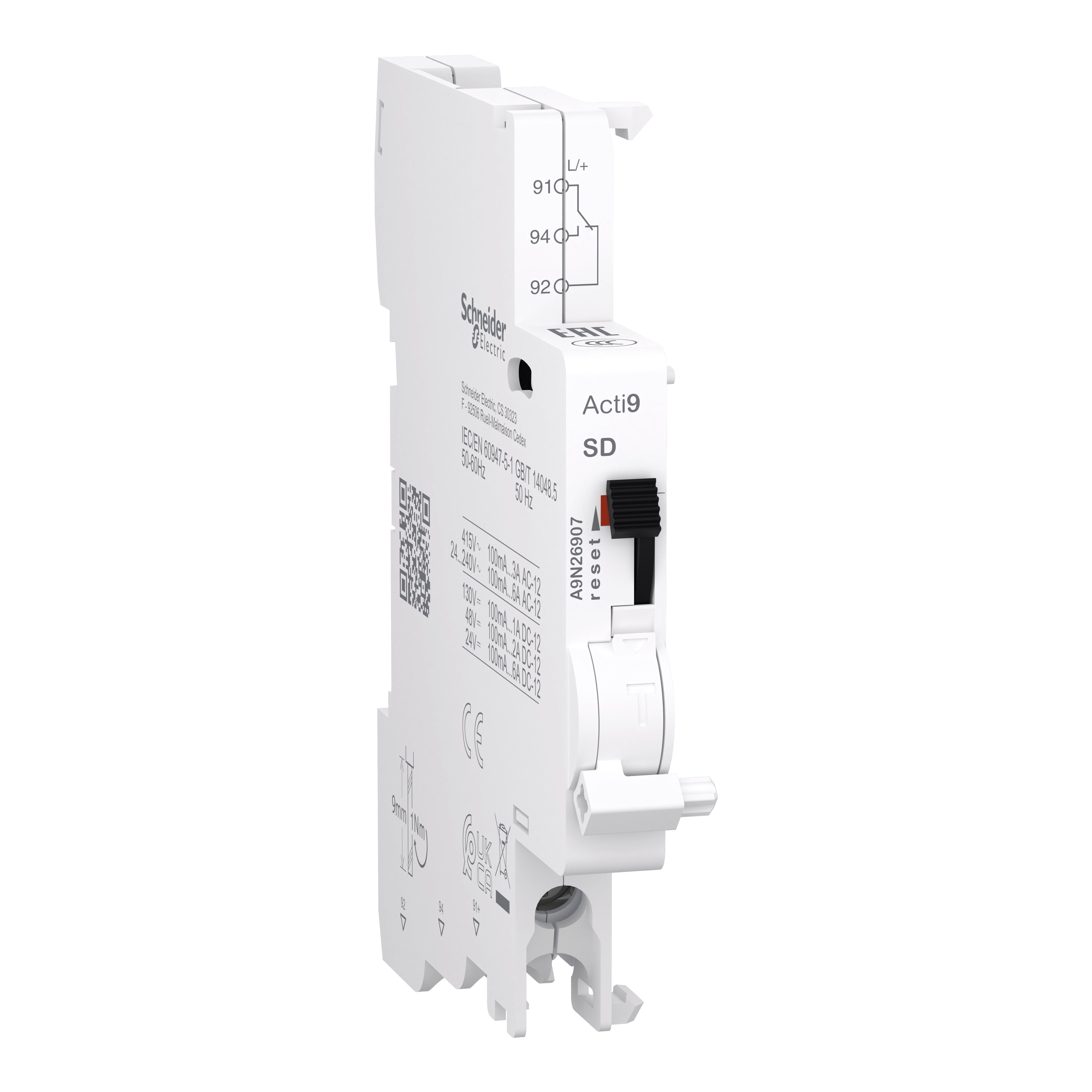 SCHNEIDER ELECTRIC - Contatto ausiliario Acti9 SD per C120, C60H-DC, C60PV-DC, C60NA-DC, SW60-DC, 100mA to 6A, connessione dal basso A9N26907