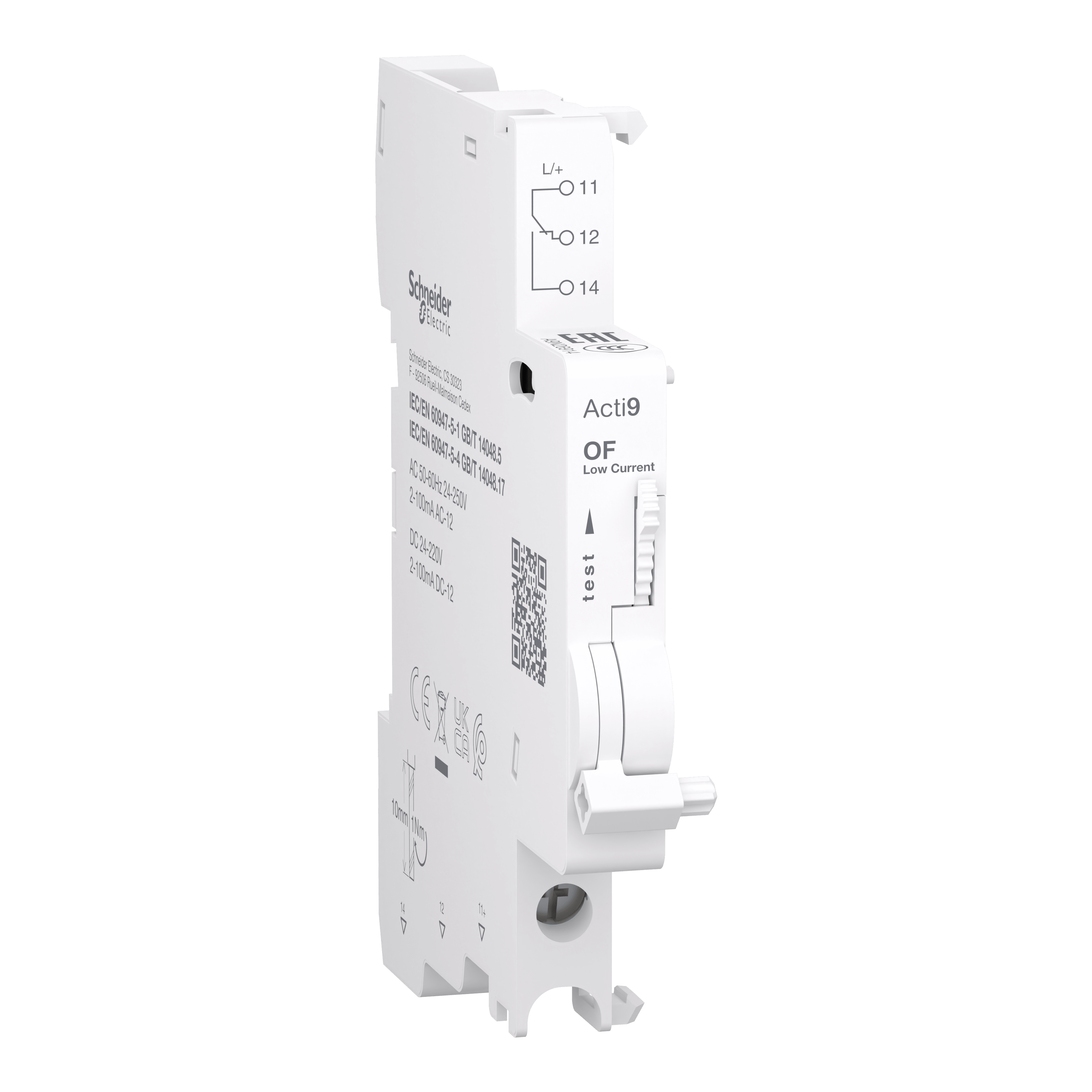 SCHNEIDER ELECTRIC - Contatto ausiliario Acti9 OF per C120, C60H-DC, C60PV-DC, C60NA-DC, SW60-DC, 2mA to 100mA, connessione dal basso A9N26914