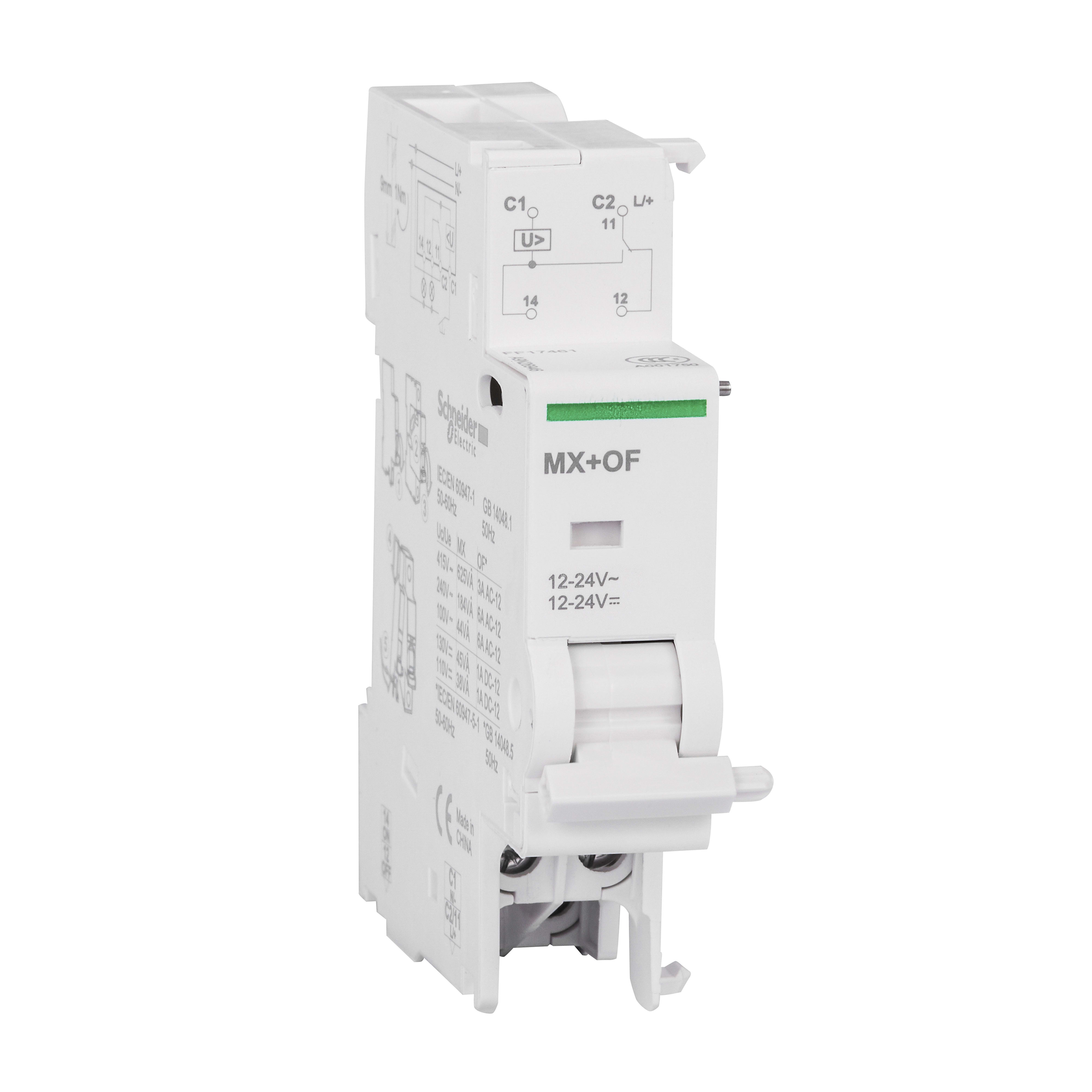 SCHNEIDER ELECTRIC - Ausiliario, Acti9, C120, Bobina di sgancio, contatto aperto/chiuso OF, 12..24V CA/CC, 50/60 Hz A9N26948