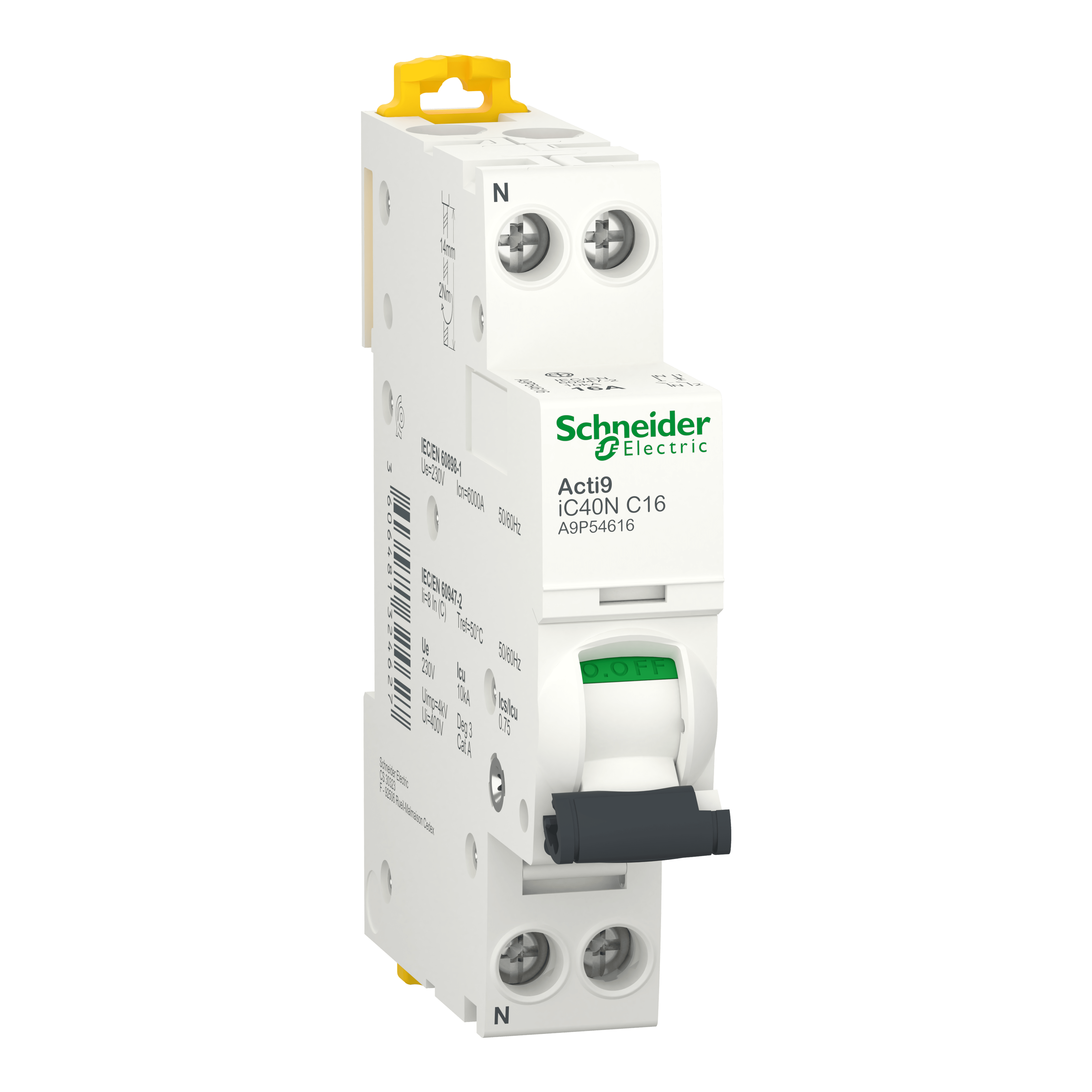 SCHNEIDER ELECTRIC - Interruttore magnetotermico iC40N 1P+N C 16A 6000A A9P54616