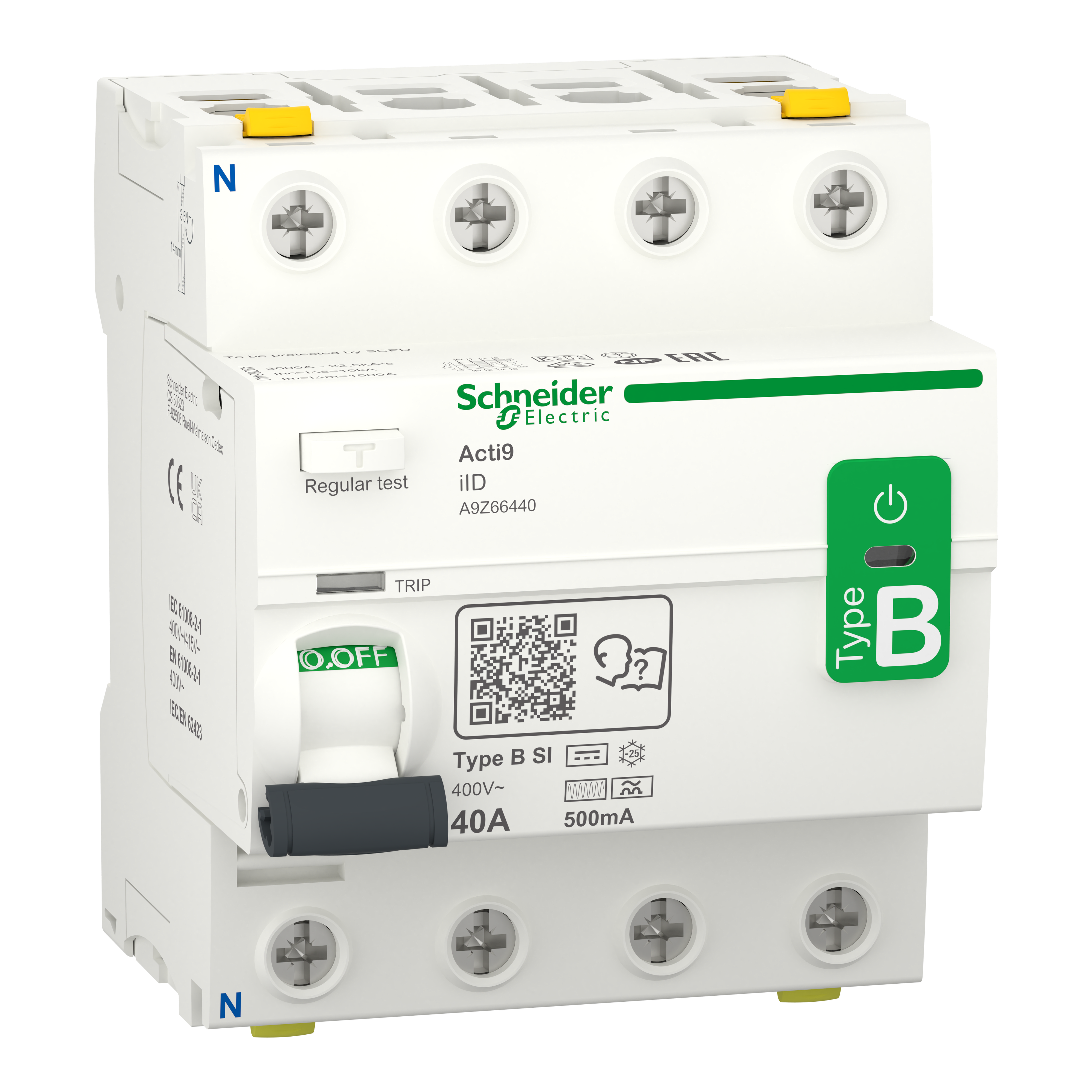 SCHNEIDER ELECTRIC - Interruttore differenziale iID B-SI 4P 40A 500mA A9Z66440
