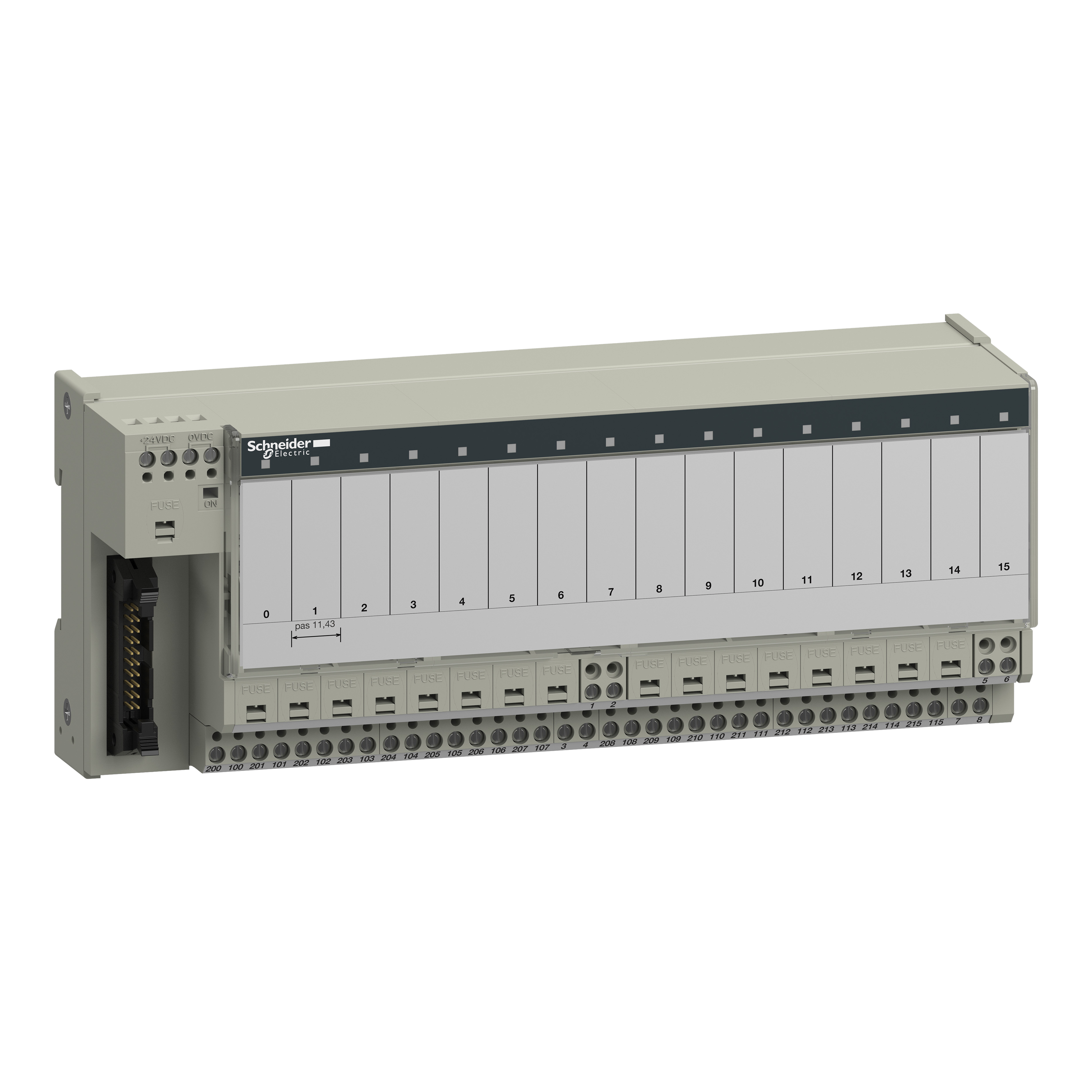 SCHNEIDER ELECTRIC - Sottobase per relè plug-in ABE7 - 16 canali - Fusibili - Relè 10 mm