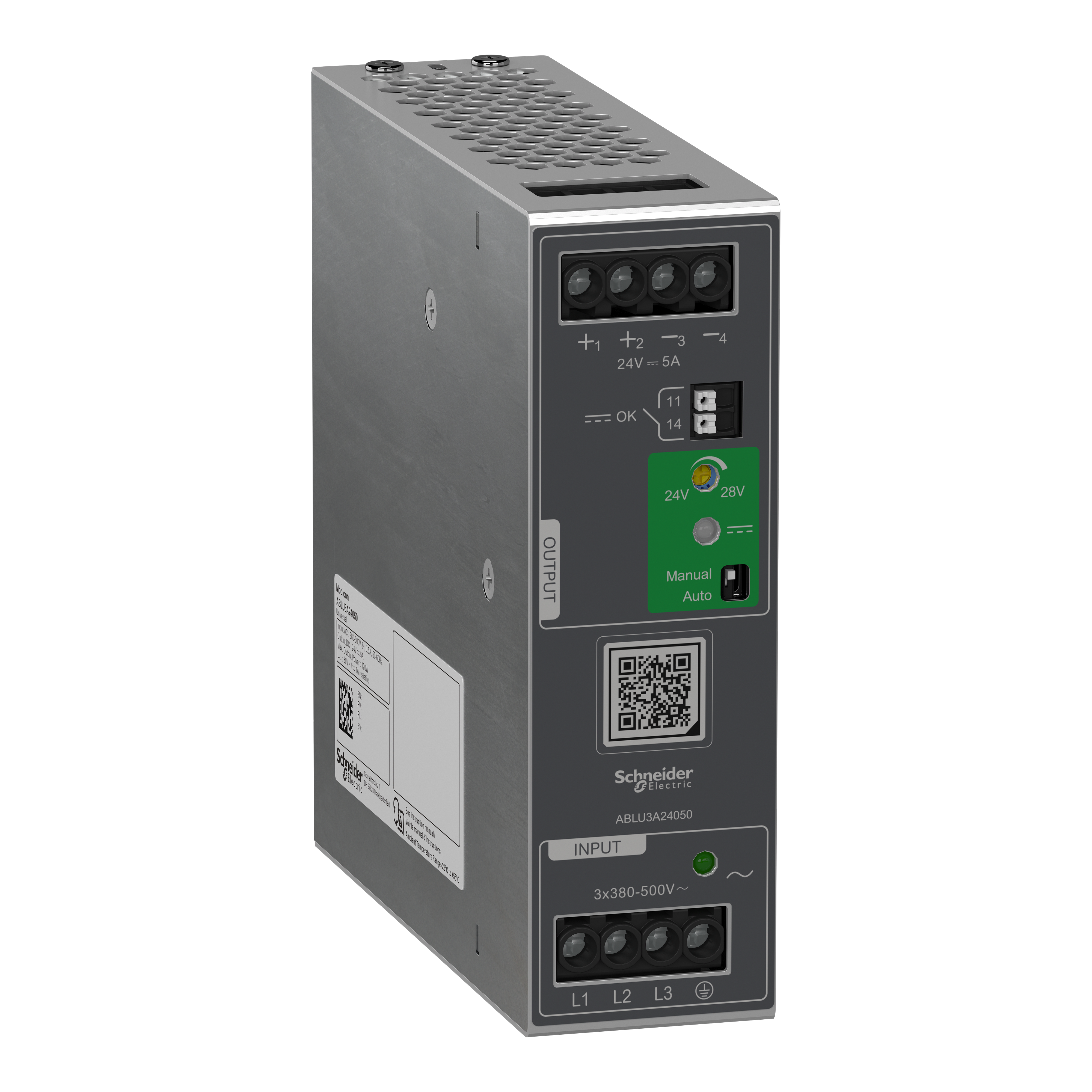 SCHNEIDER ELECTRIC - Alimentatore con commutazione regolata, 0...500V AC, 24V, 5A, Trifase , Universale