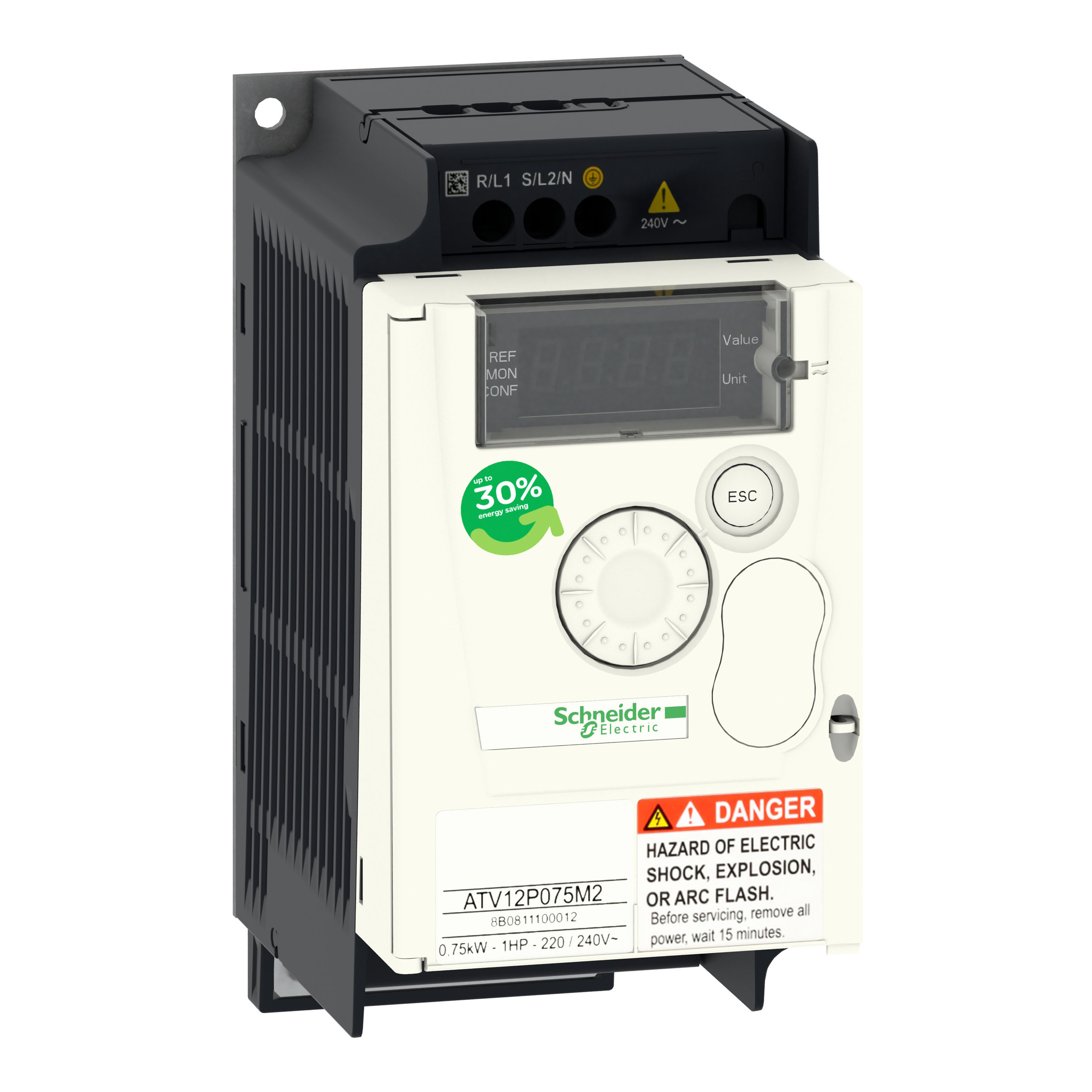 SCHNEIDER ELECTRIC - Variatore di velocità ATV12 - 0,75 kW - 1 HP - 200-240 V - 1ph - su piastra base