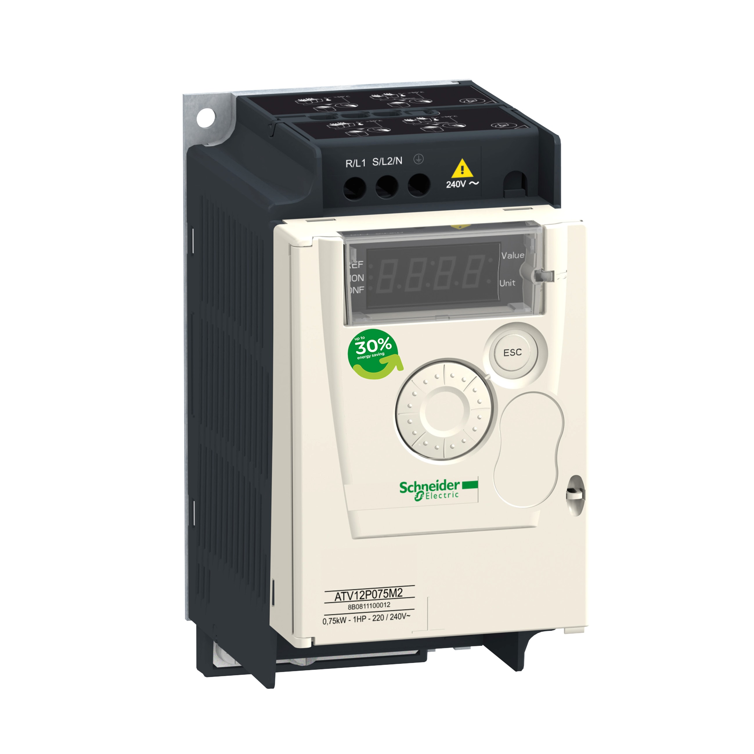 SCHNEIDER ELECTRIC - Variatore di velocità ATV12 - 0,75 kW - 1 HP - 200-240 V - 3ph - su piastra base