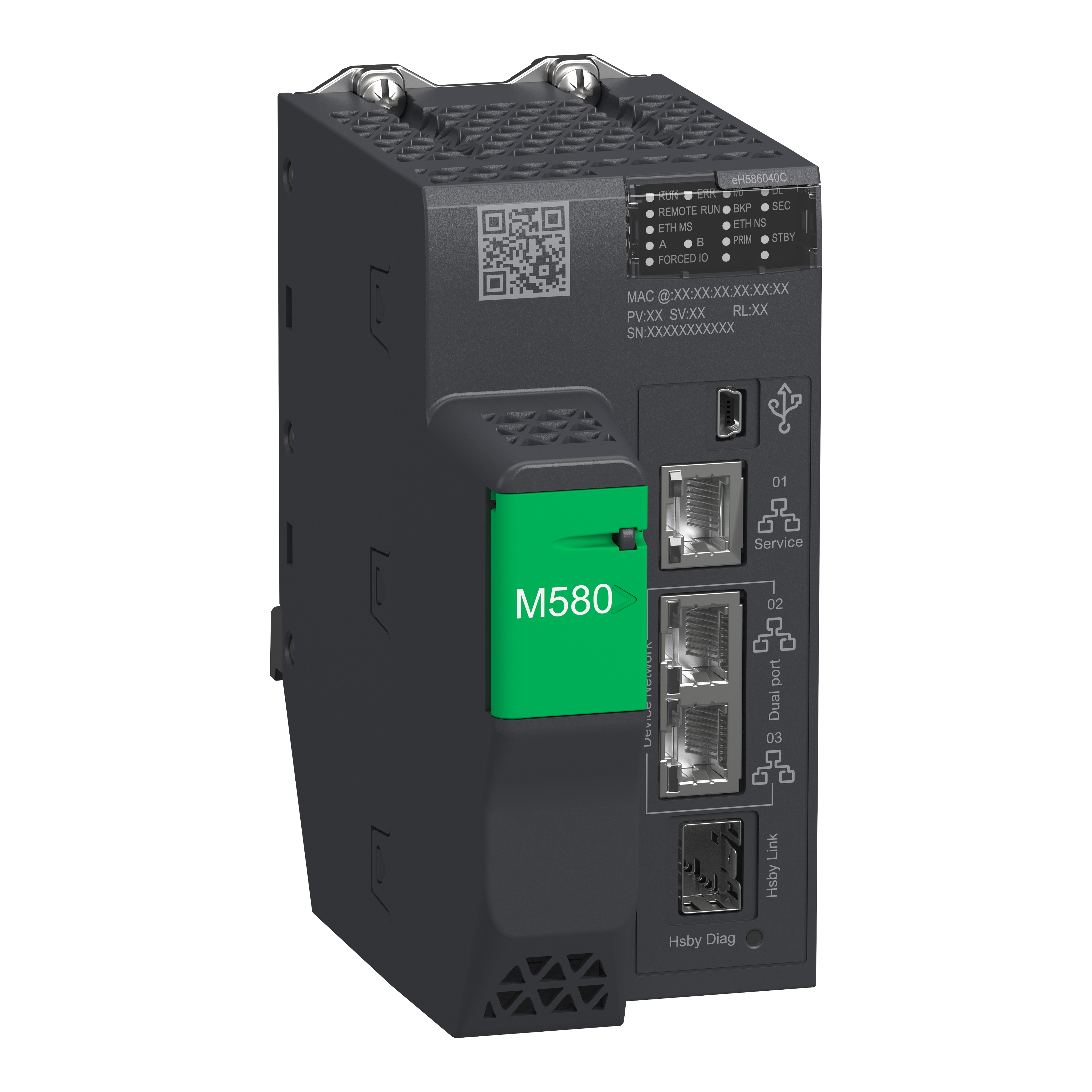 SCHNEIDER ELECTRIC - processore ridondante, Modicon M580, 64 MB, 61 dispositivi Ethernet, 31 rack I/O remoti di X80 e Quantum, rivestimento conforme
