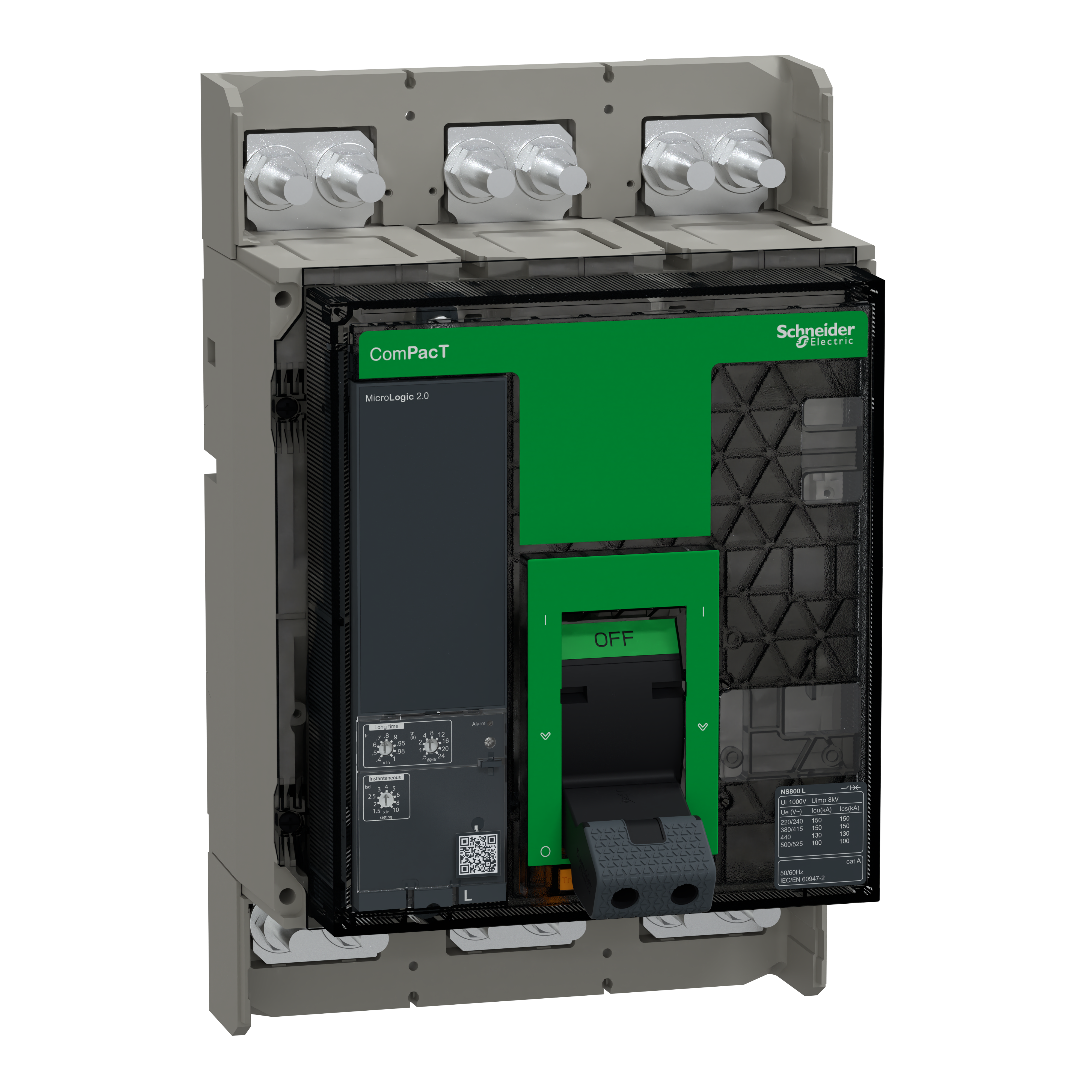 SCHNEIDER ELECTRIC - Interruttore, ComPacT NS800L, 150kA a 415VAC, 3P, sganciatore MicroLogic 2.0, fisso, a funzionamento manuale, 800A C080L320FM
