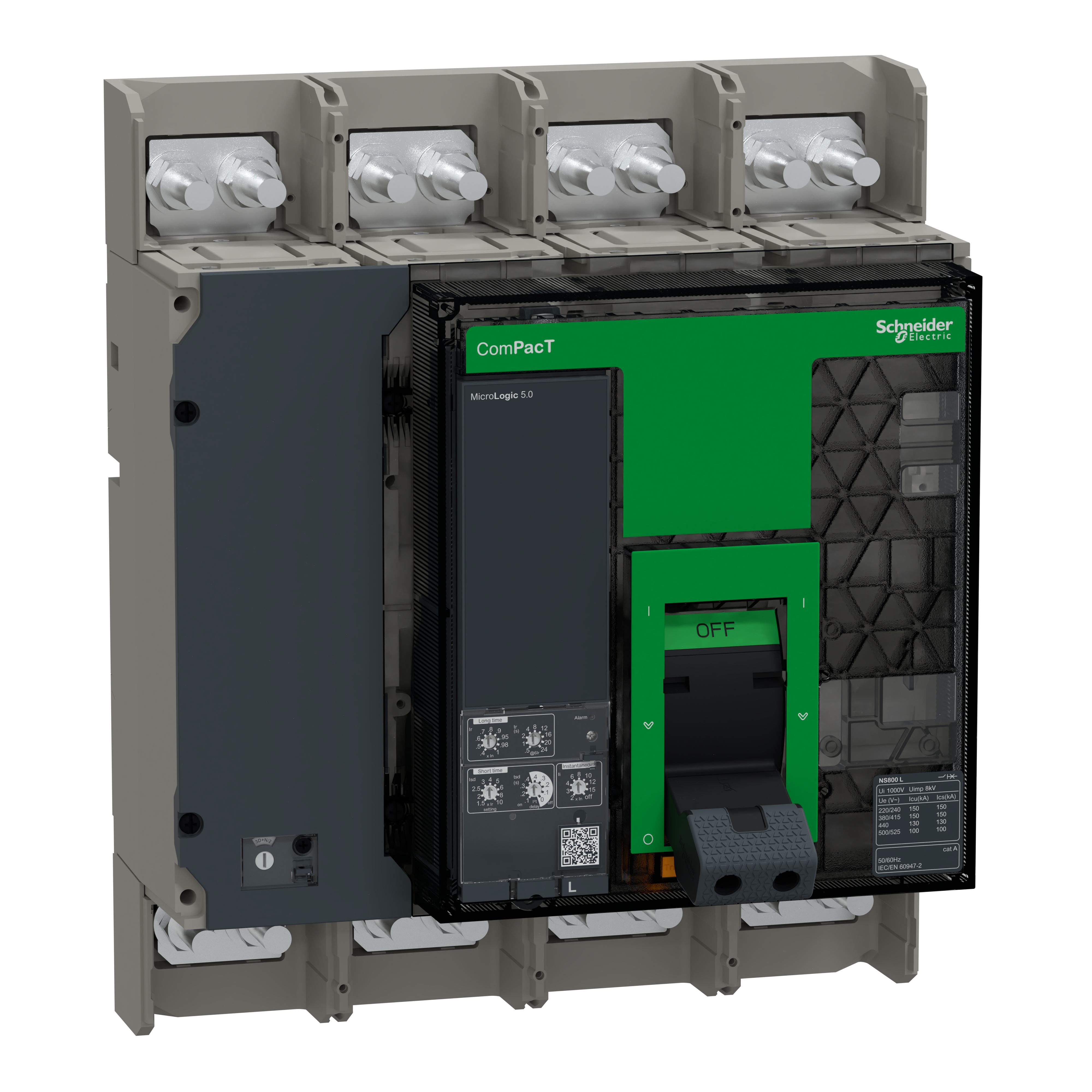 SCHNEIDER ELECTRIC - Interruttore, ComPacT NS800L, 150kA a 415VAC, 4P, sganciatore MicroLogic 5.0, fisso, a funzionamento manuale, 800A