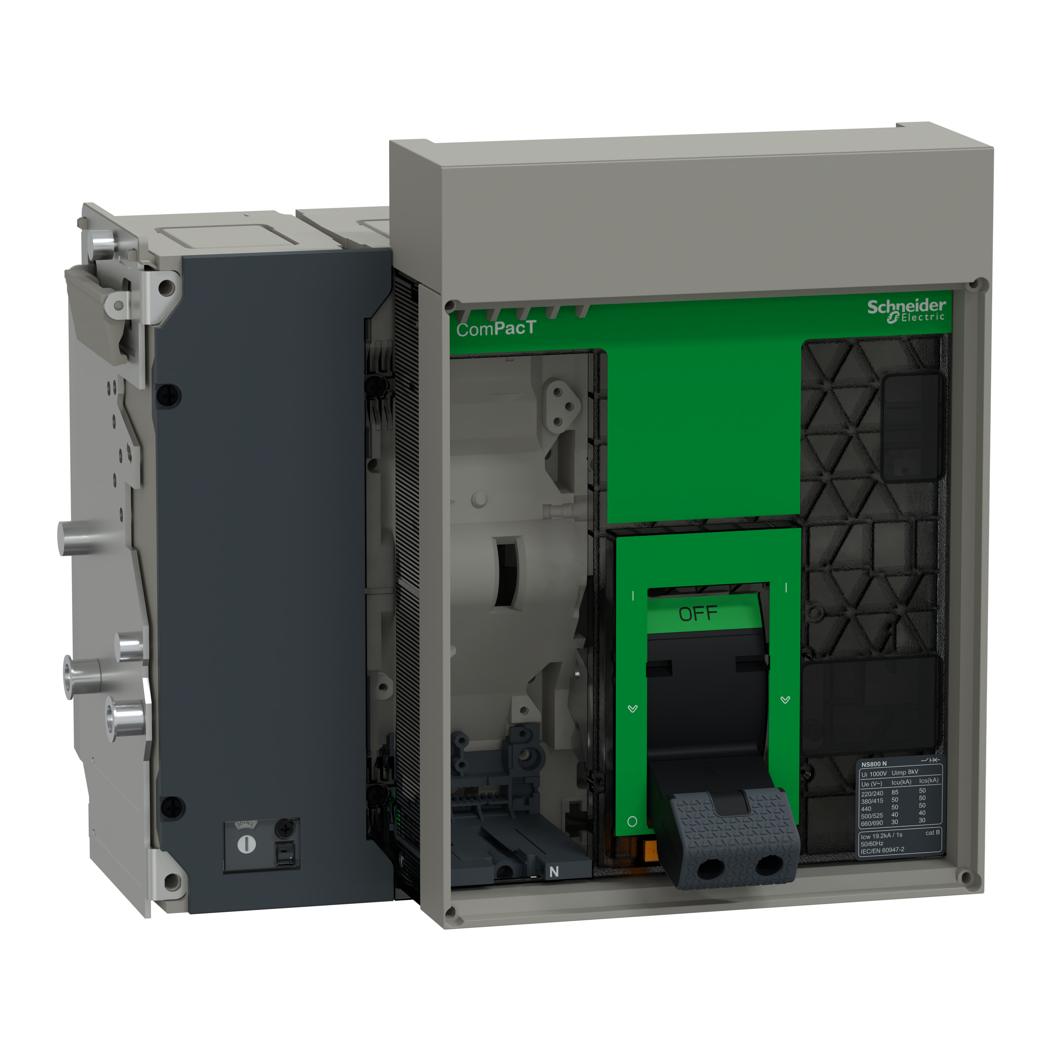 SCHNEIDER ELECTRIC - base interruttore, ComPacT NS800N, 50 kA a 415 VAC, 800 A, 4 P, estraibile, azionato manualmente, senza Sganciatore C080N4WM