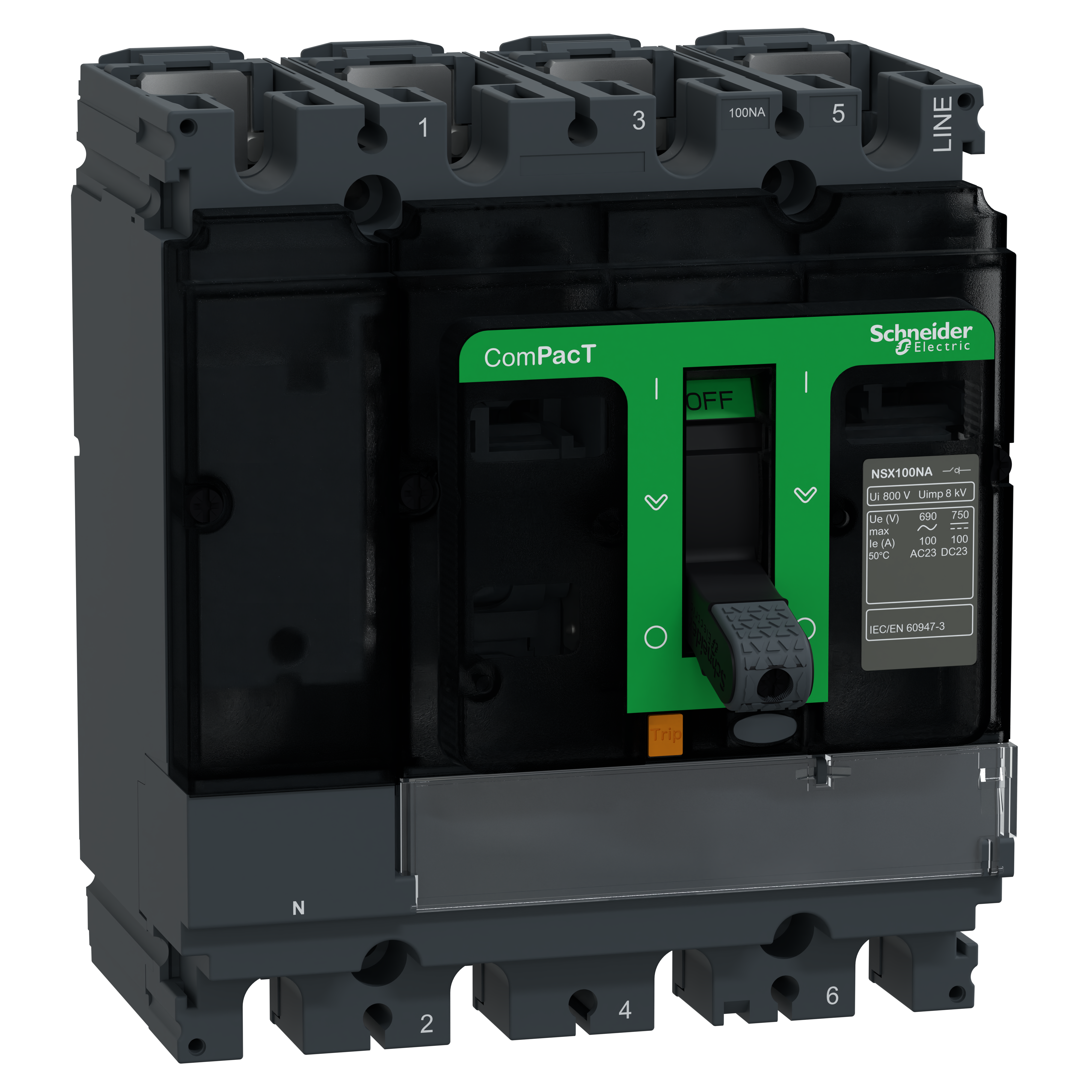 SCHNEIDER ELECTRIC - Sezionatore, ComPacT NSX100NA, 4 poli, corrente termica Ith 100A