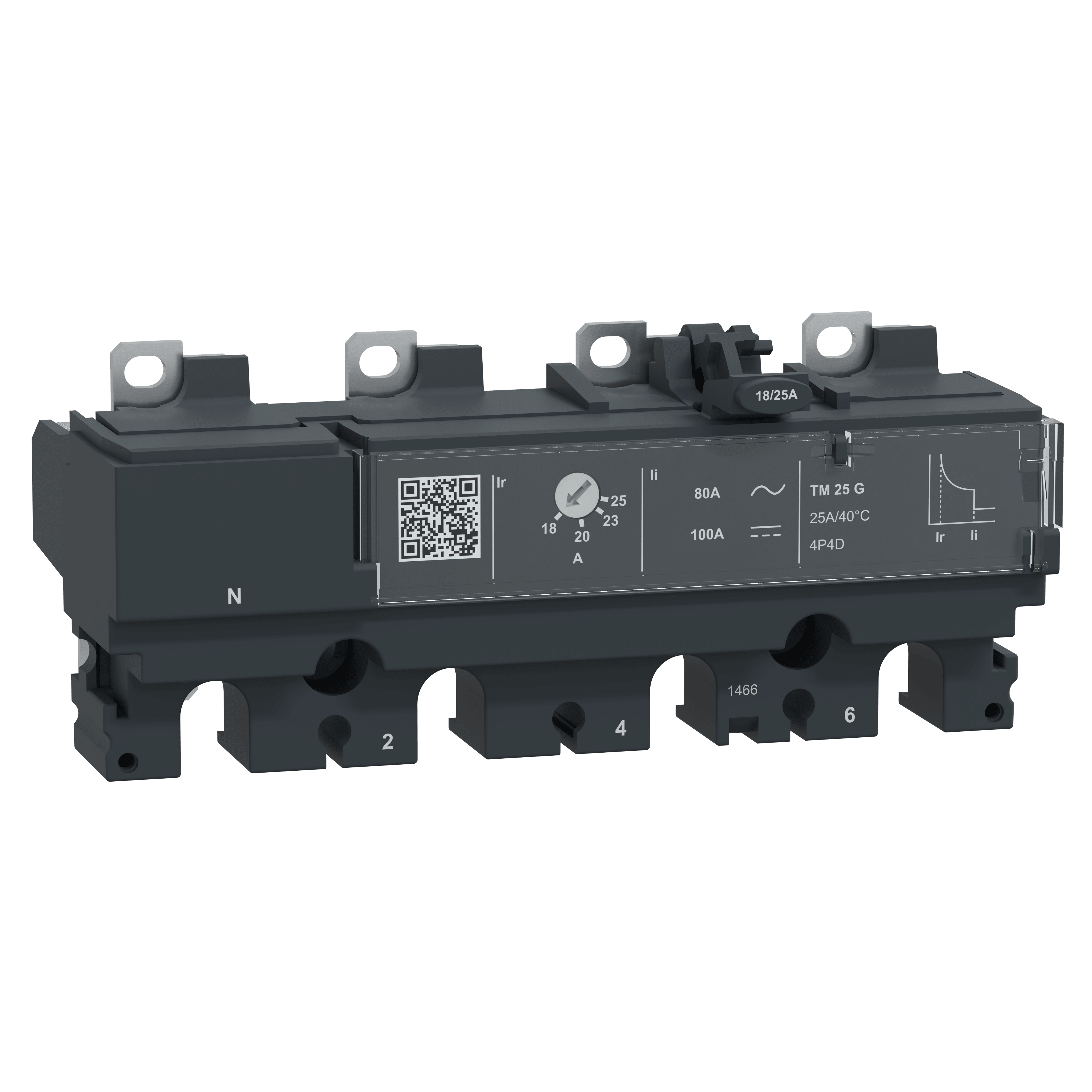 SCHNEIDER ELECTRIC - Sganciatore TM25G, ComPacT NSX100/160, 4 poli 4D (neutro totalmente protetto), protezioni magnetotermiche, generatore, 25A