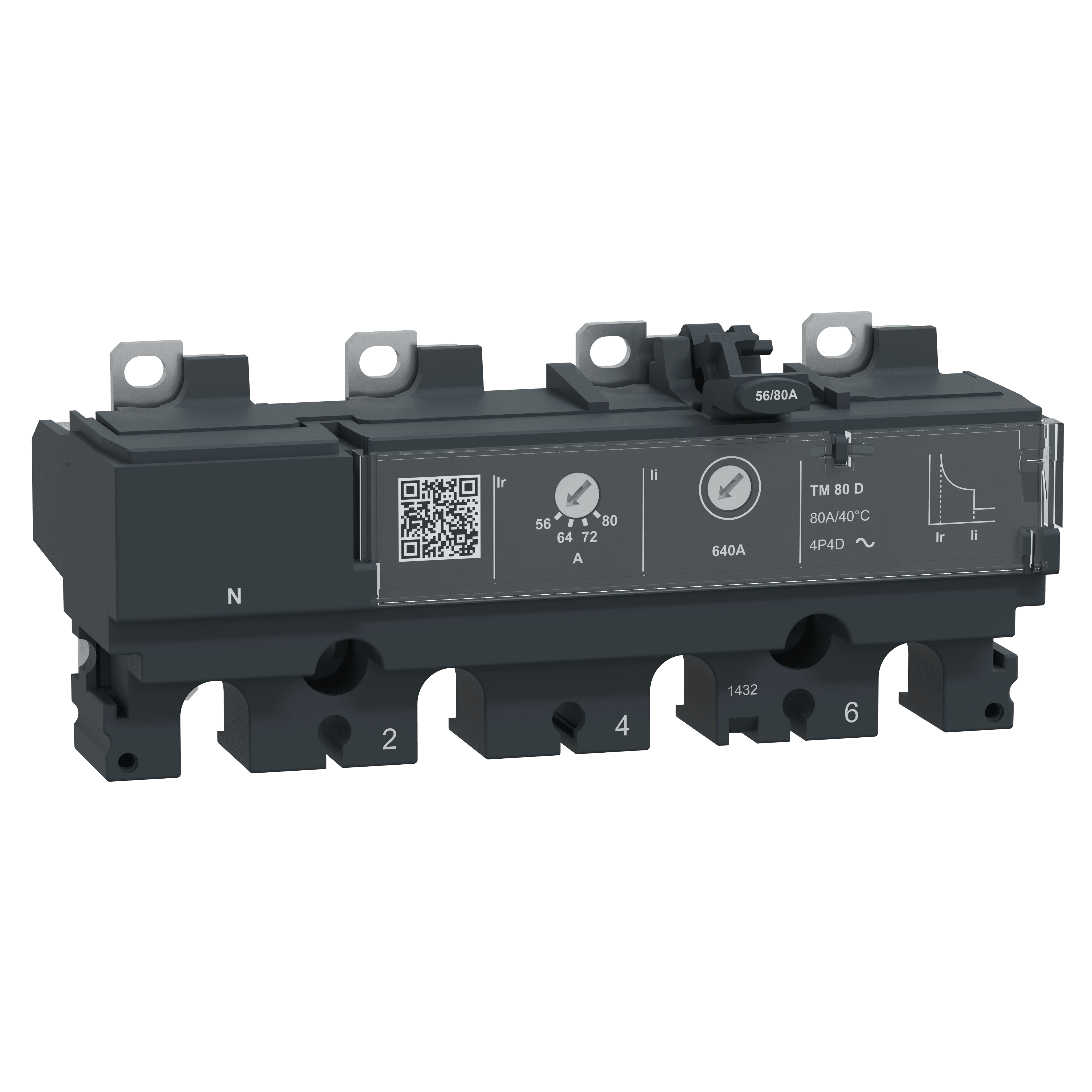 SCHNEIDER ELECTRIC - Sganciatore TM80DC, ComPacT NSX100 DC, 4 poli, protezioni magnetotermiche, valore nominale 80A