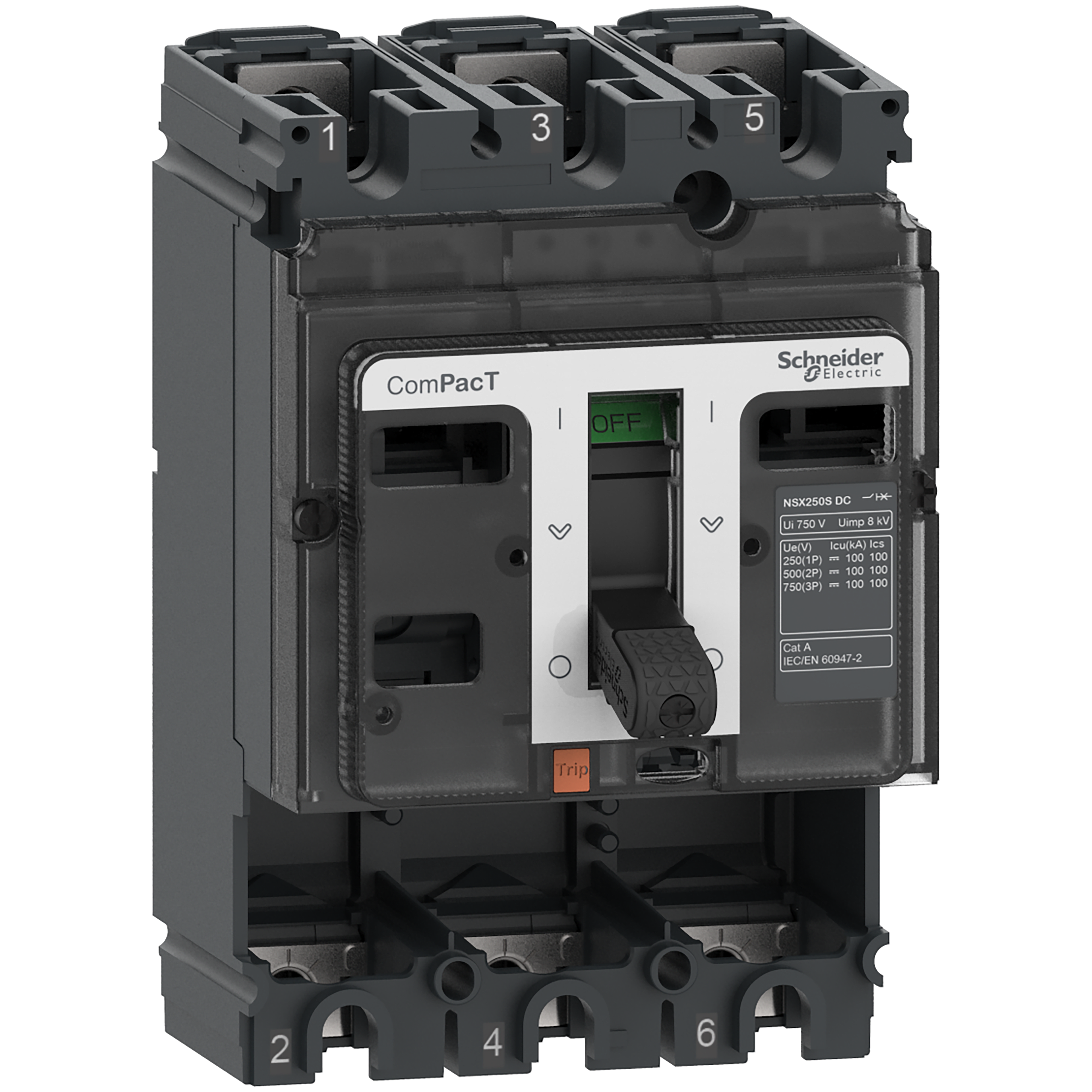 SCHNEIDER ELECTRIC - Base interruttore, ComPacT NSX100F DC, 36kA/750VDC, 3 poli, valore nominale telaio 100A, senza Sganciatore C10F3D