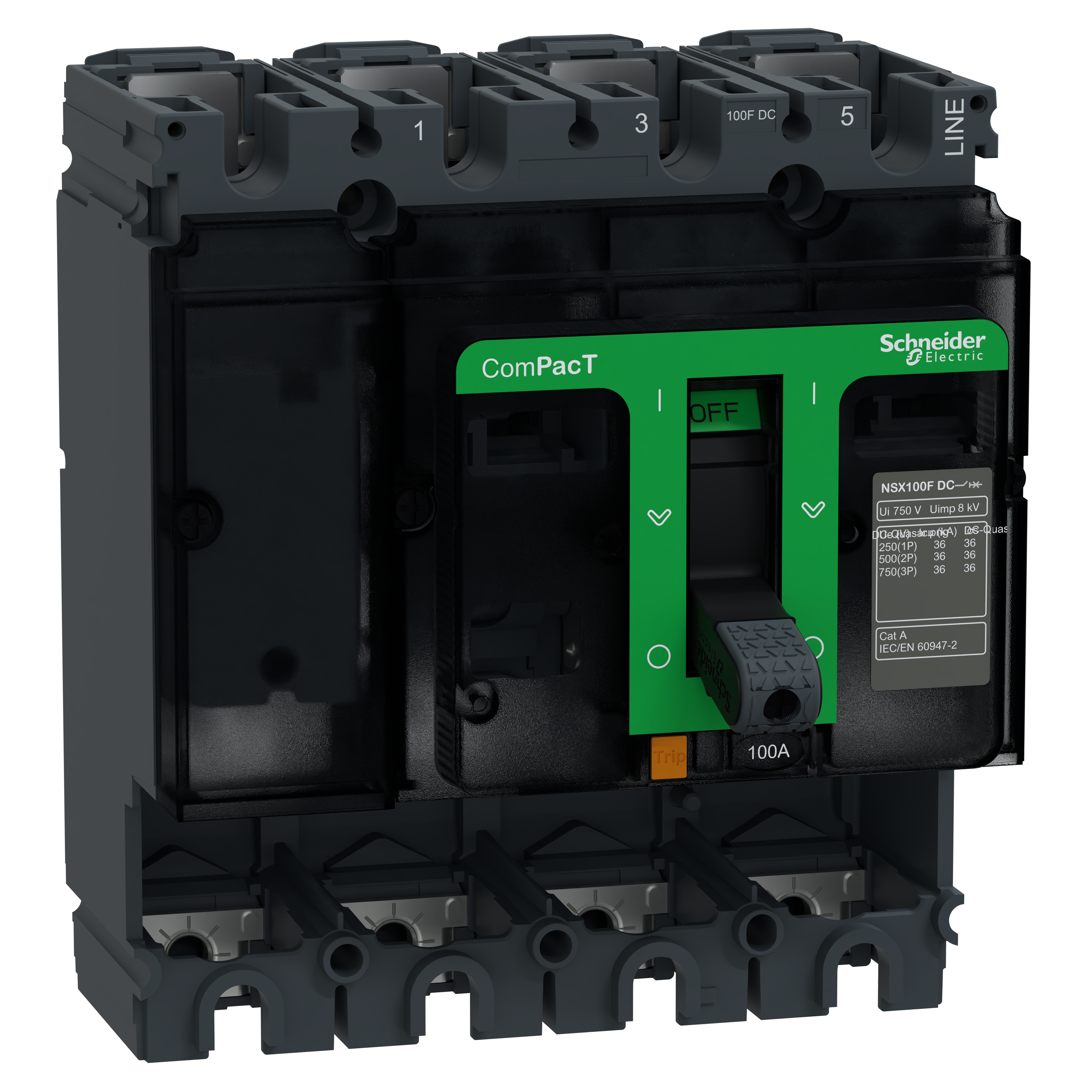 SCHNEIDER ELECTRIC - Base interruttore, ComPacT NSX100F DC, 36kA/750VDC, 4 poli, valore nominale telaio 100A, senza Sganciatore