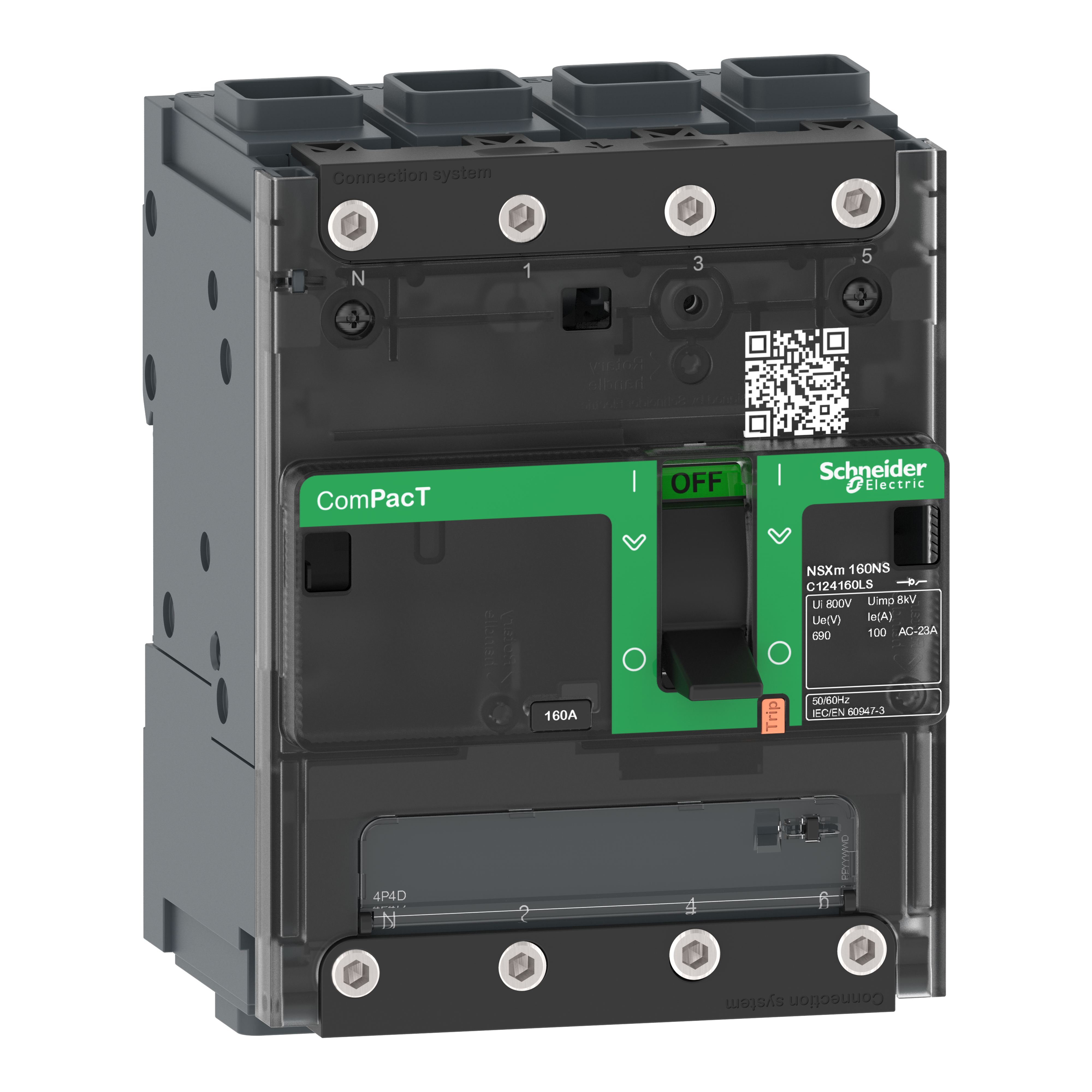 SCHNEIDER ELECTRIC - Sezionatore, ComPacT NSXm 160NA, 4 poli, corrente termica Ith 160A, connettori EverLink C124160LS