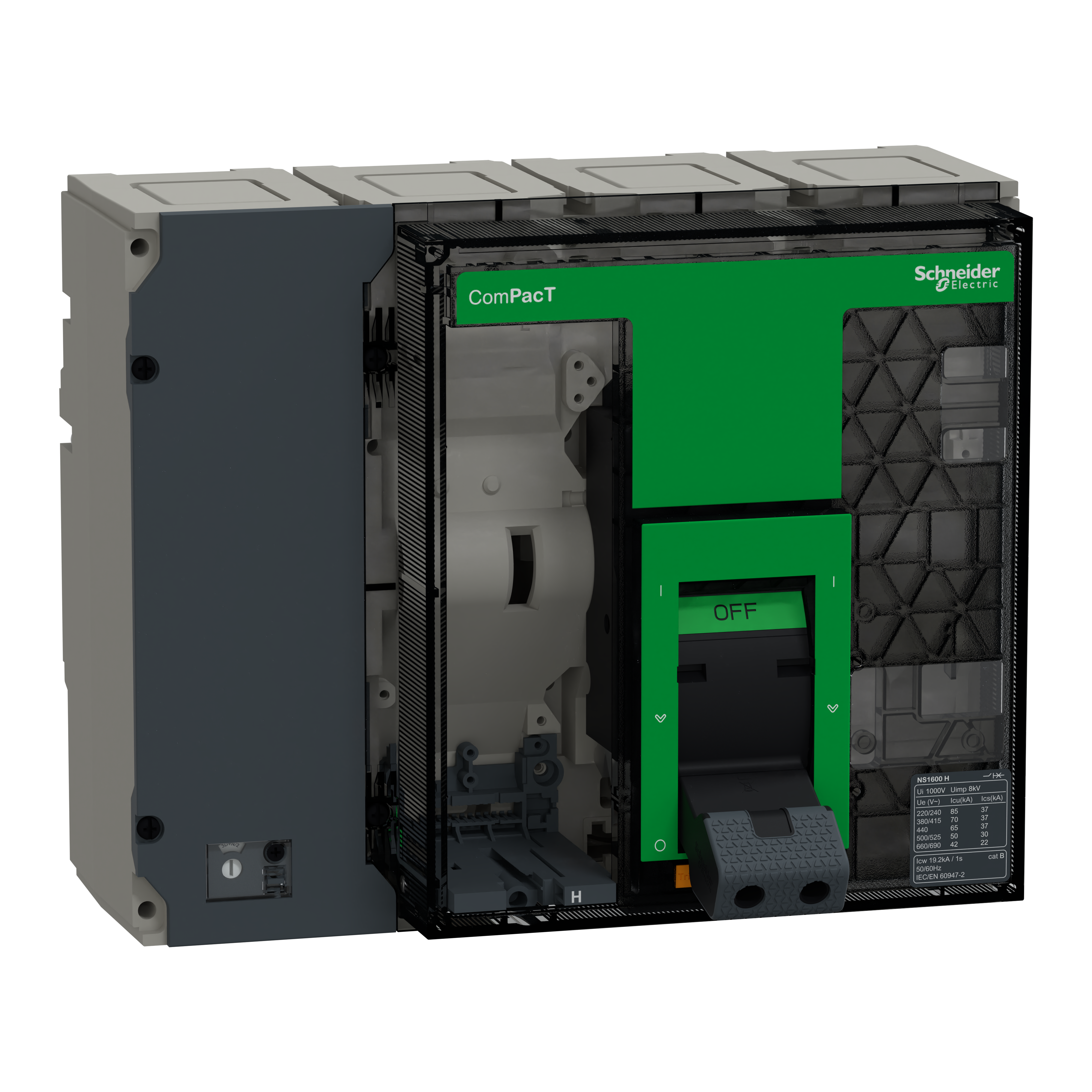 SCHNEIDER ELECTRIC - base interruttore, ComPacT NS1600H, 70 kA a 415 VAC, 1600A, 4P, fisso, azionato manualmente, senza Sganciatore C160H4FM