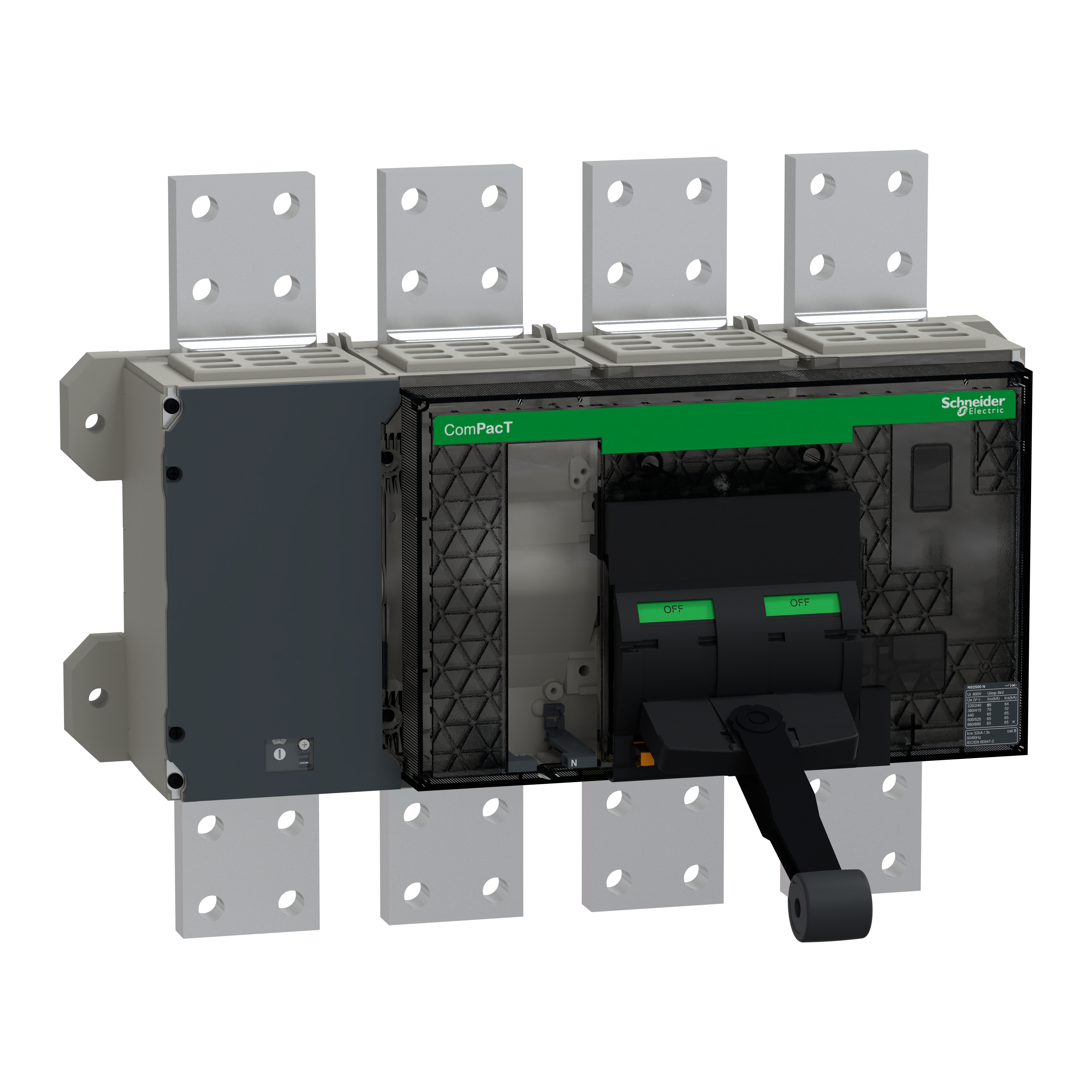 SCHNEIDER ELECTRIC - base interruttore, ComPacT NS2500N, 50 kA a 415 VAC, 2500A, 4P, fisso, azionato manualmente, senza Sganciatore C250N4FM