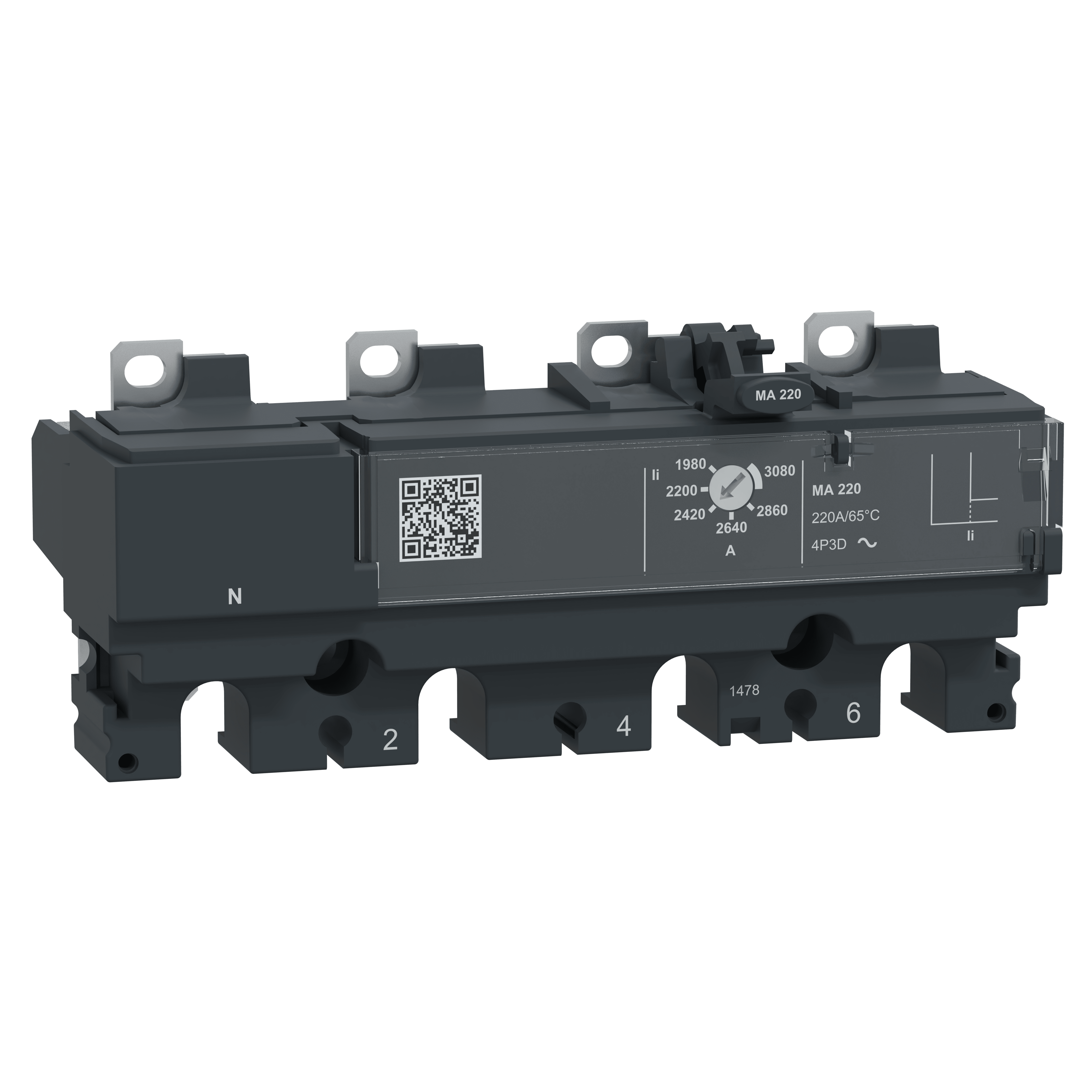 SCHNEIDER ELECTRIC - Sganciatore MA220, ComPacT NSX250, 4 poli 3D (neutro non protetto), magnetica, protezione motore, valore nominale 220A