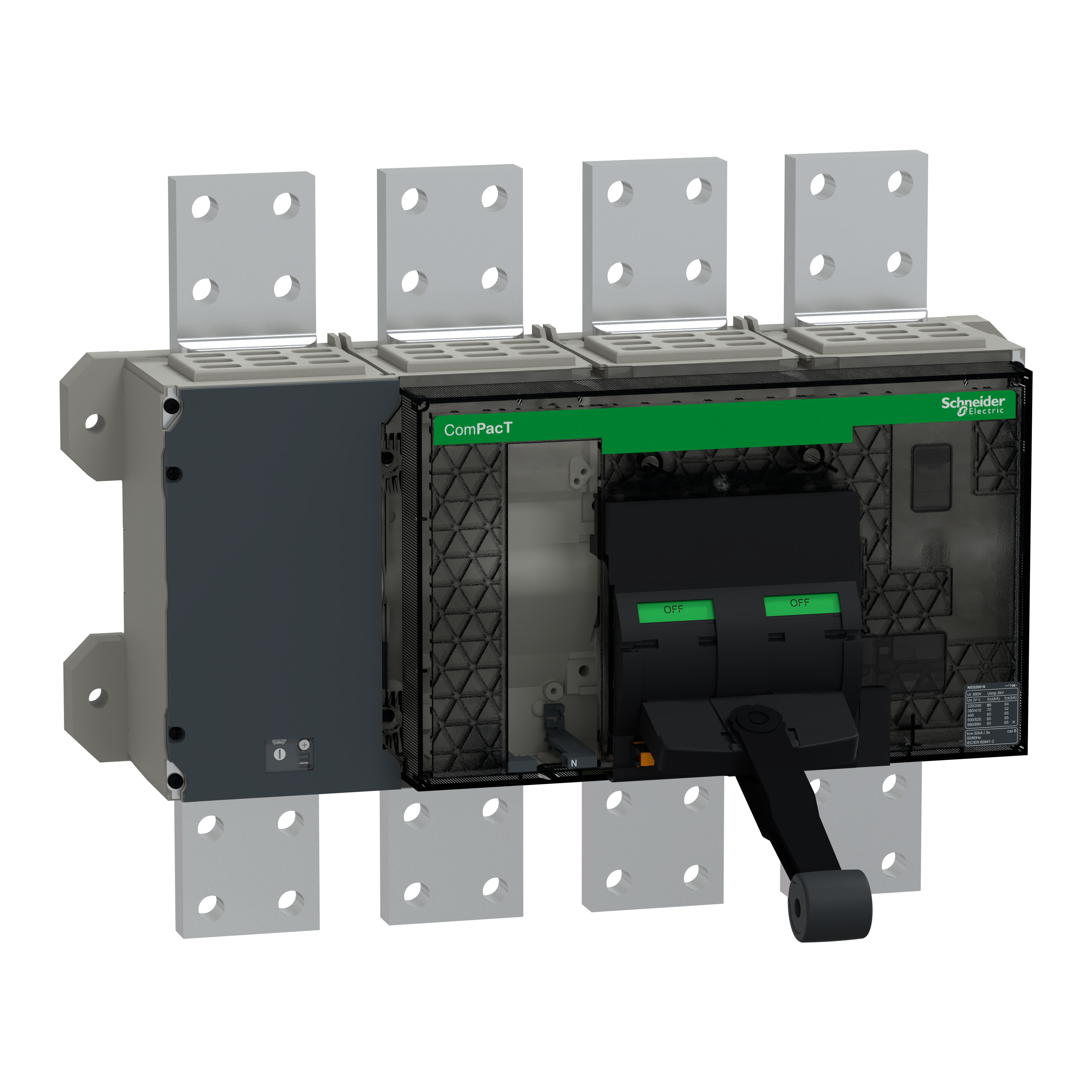 SCHNEIDER ELECTRIC - base interruttore, ComPacT NS3200N, 50 kA a 415 VAC, 3200A, 4P, fisso, azionato manualmente, senza Sganciatore