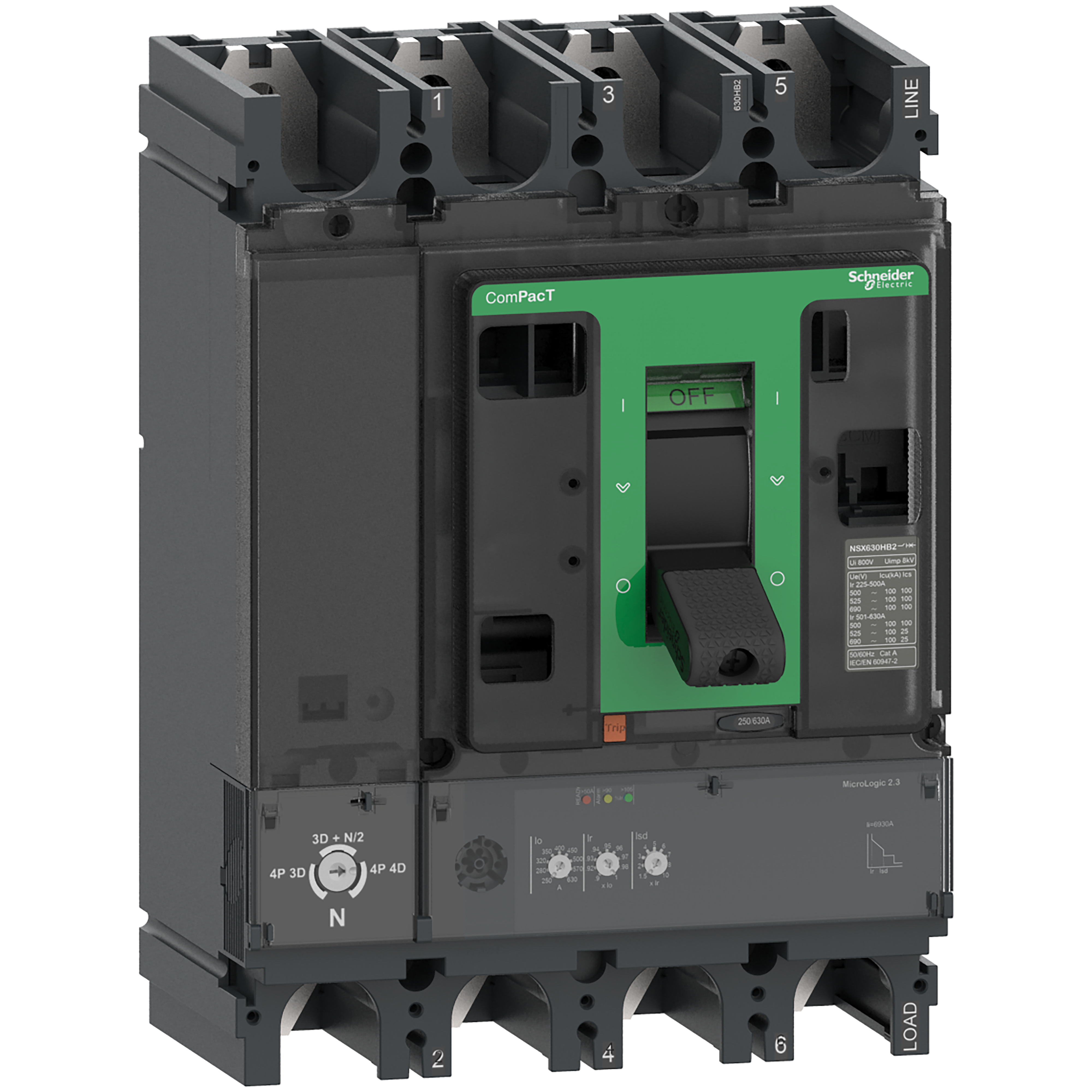 SCHNEIDER ELECTRIC - Interruttore, ComPacT NSX400HB2, 100kA/690VAC, 4 poli, Sganciatore MicroLogic 2.3 400A C40W42D400