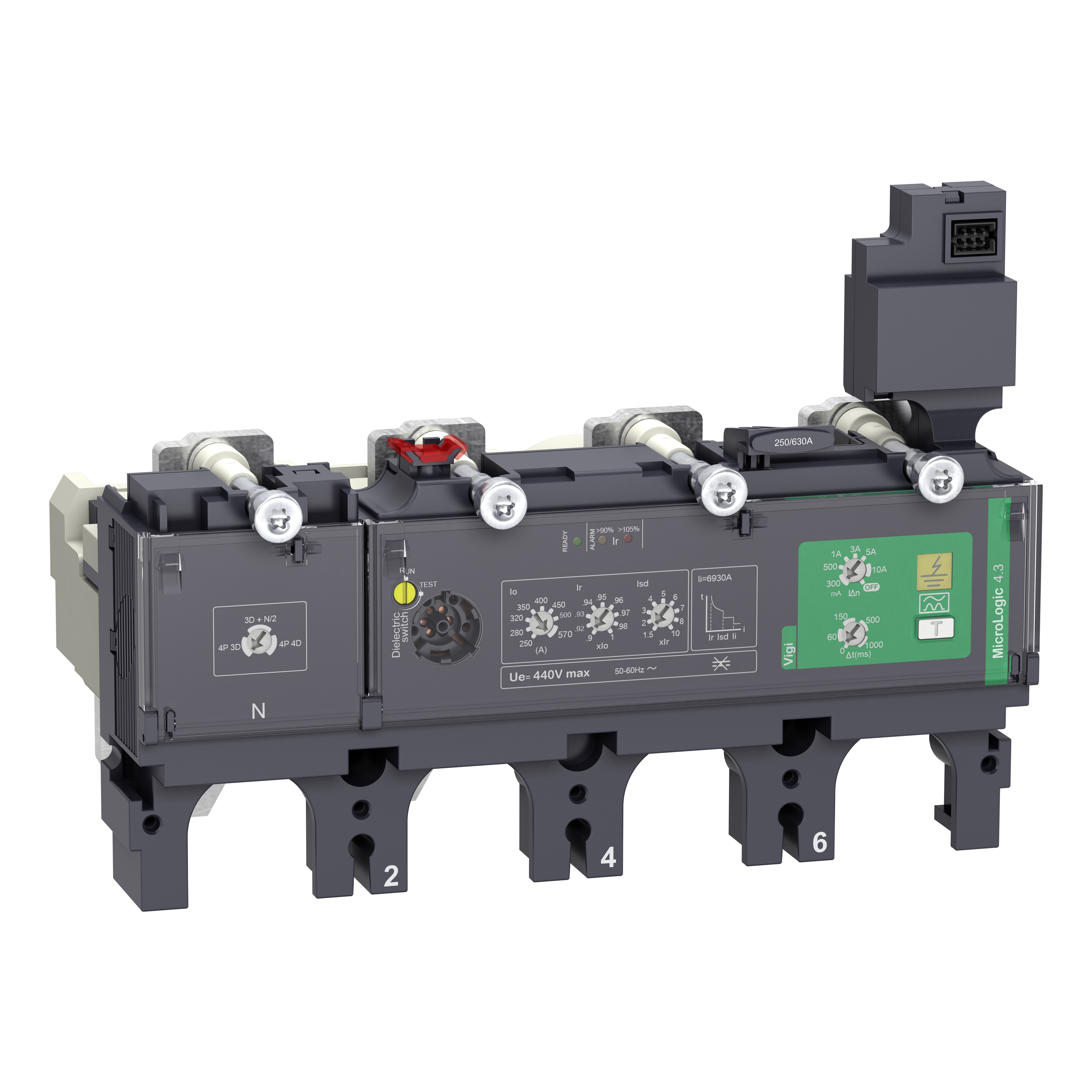 SCHNEIDER ELECTRIC - Sganciatore MicroLogic Vigi 4.3, ComPacT NSX 630, 4 poli, protezioni elettroniche di base e per correnti differenziali, valore nominale 570A C6344V570