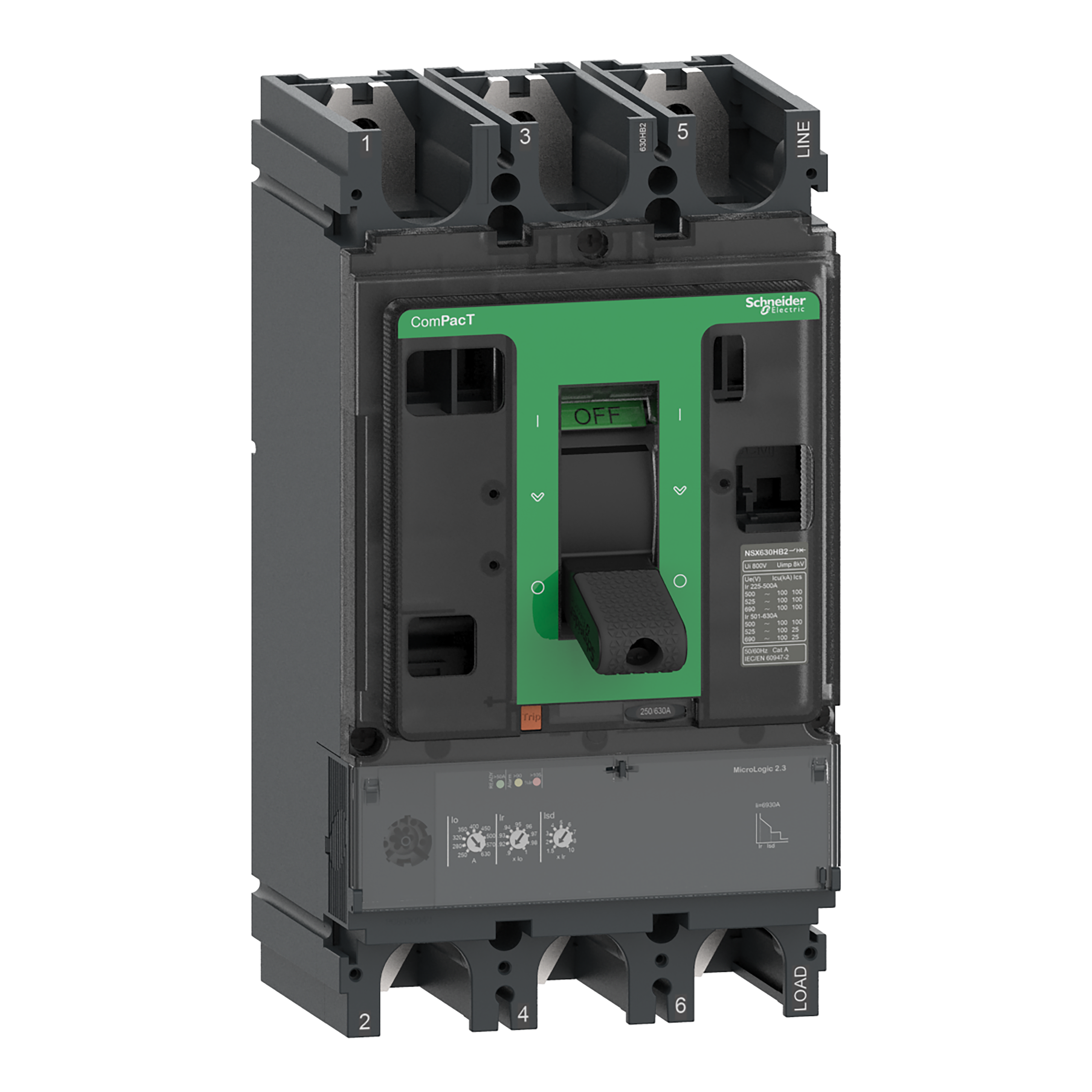 SCHNEIDER ELECTRIC - Interruttore, ComPacT NSX630R, 200kA/415VAC, 3 poli, Sganciatore MicroLogic 2.3 630A