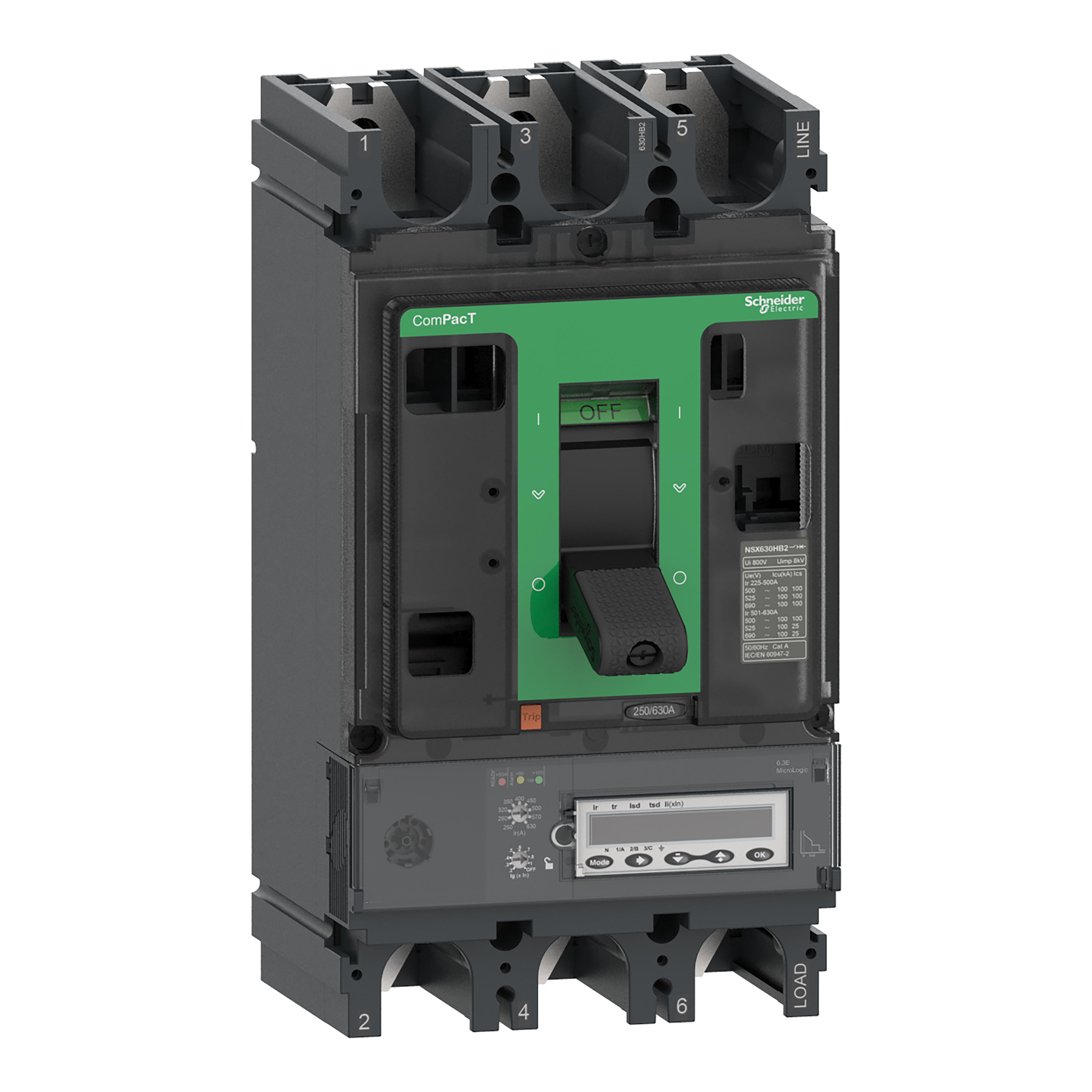 SCHNEIDER ELECTRIC - Interruttore, ComPacT NSX630R, 200kA/415VAC, 3 poli, Sganciatore MicroLogic 6.3E-M 500A