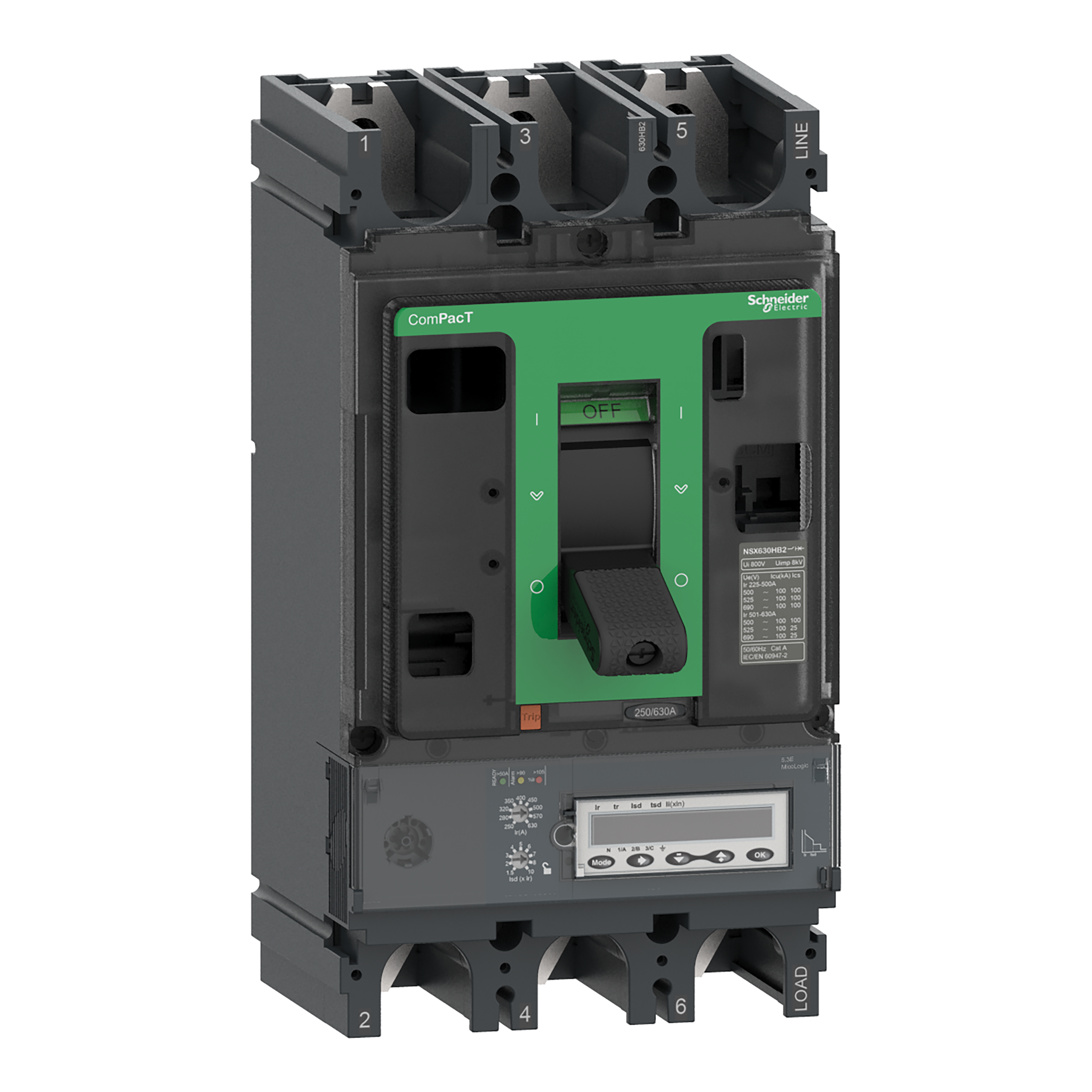 SCHNEIDER ELECTRIC - Interruttore, ComPacT NSX630HB2, 100kA/690VAC, 3 poli, Sganciatore MicroLogic 5.3E 630A