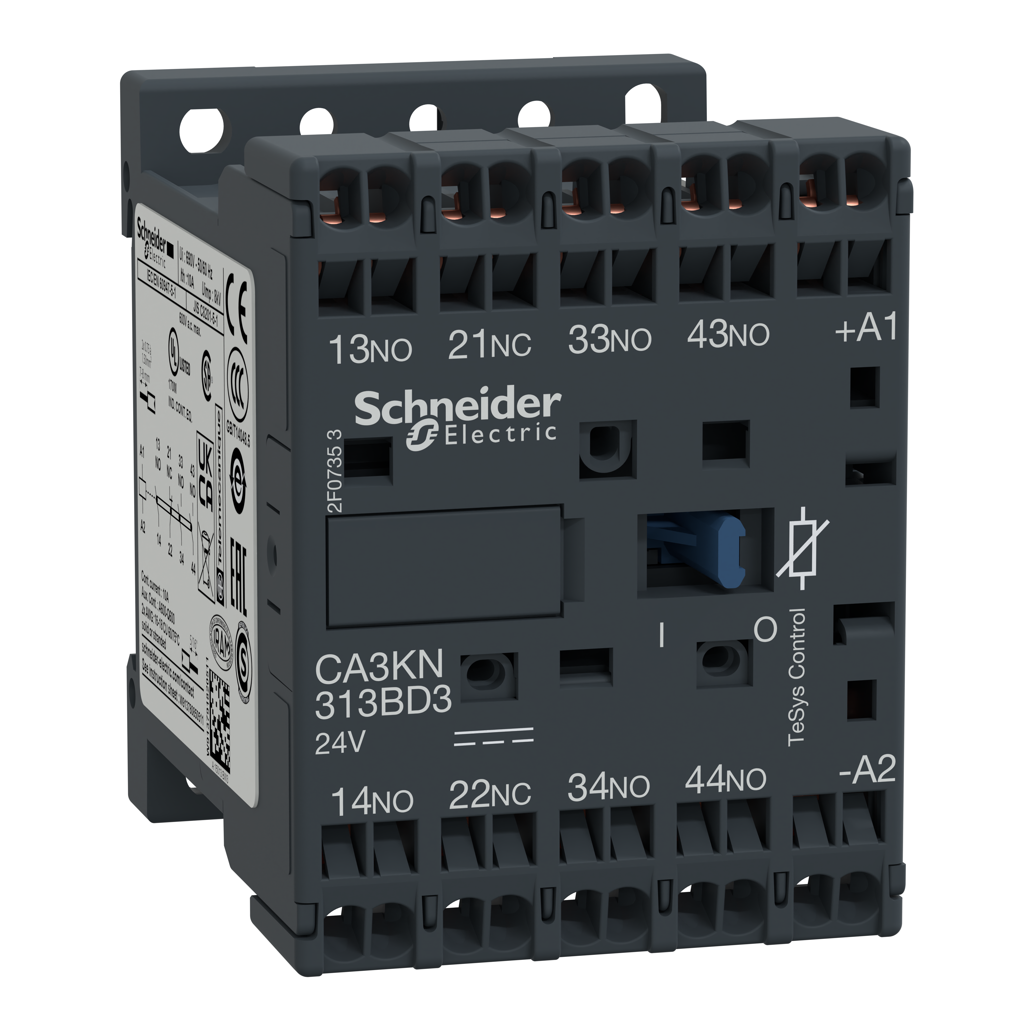 SCHNEIDER ELECTRIC - Contattore ausiliario TeSys CA3K - 3 NO + 1 NC - - 10 A - 24 V CC CA3KN313BD3