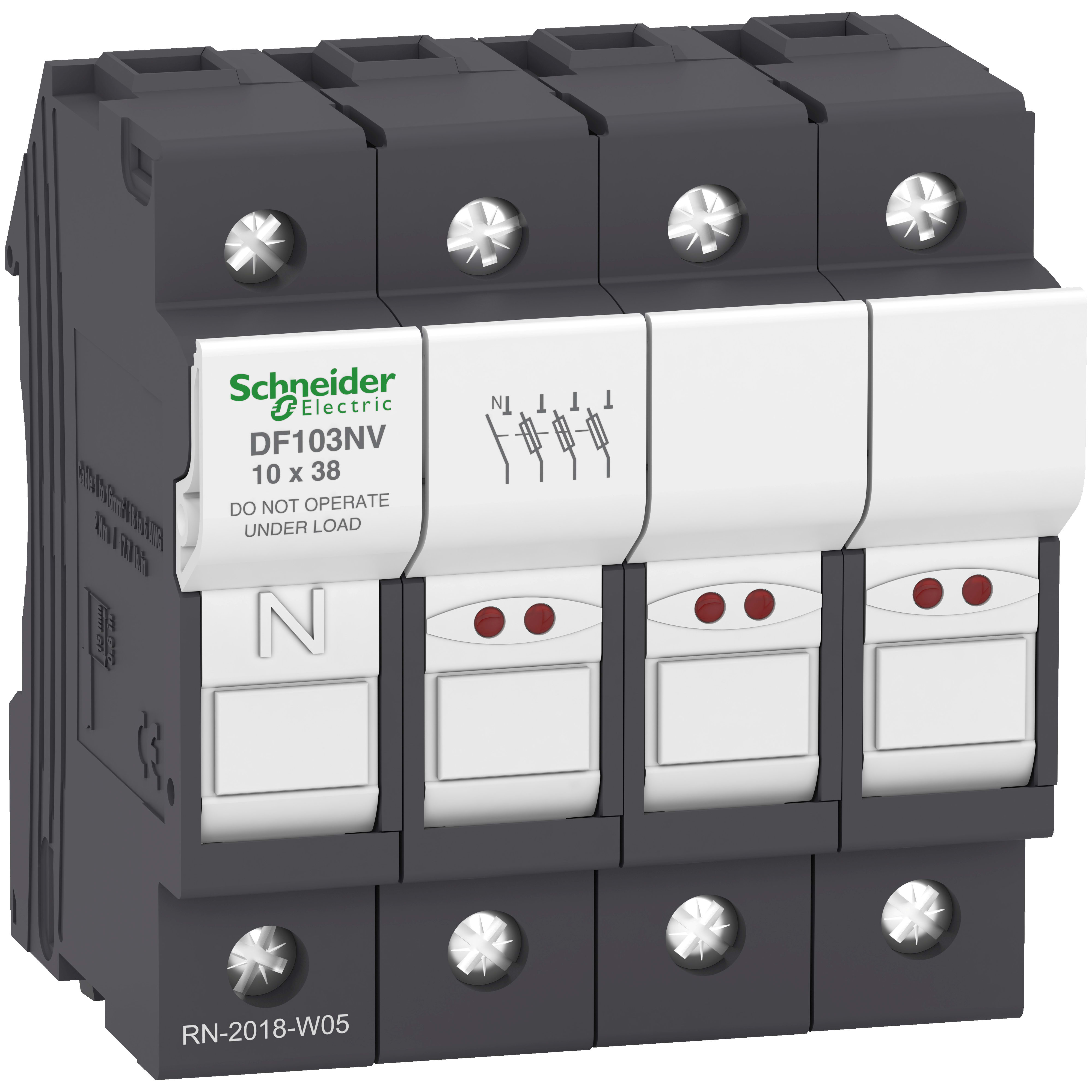 SCHNEIDER ELECTRIC - Portafusibile TeSys DF 32A - fusibile 10x38 3P+N con LED DF103NV