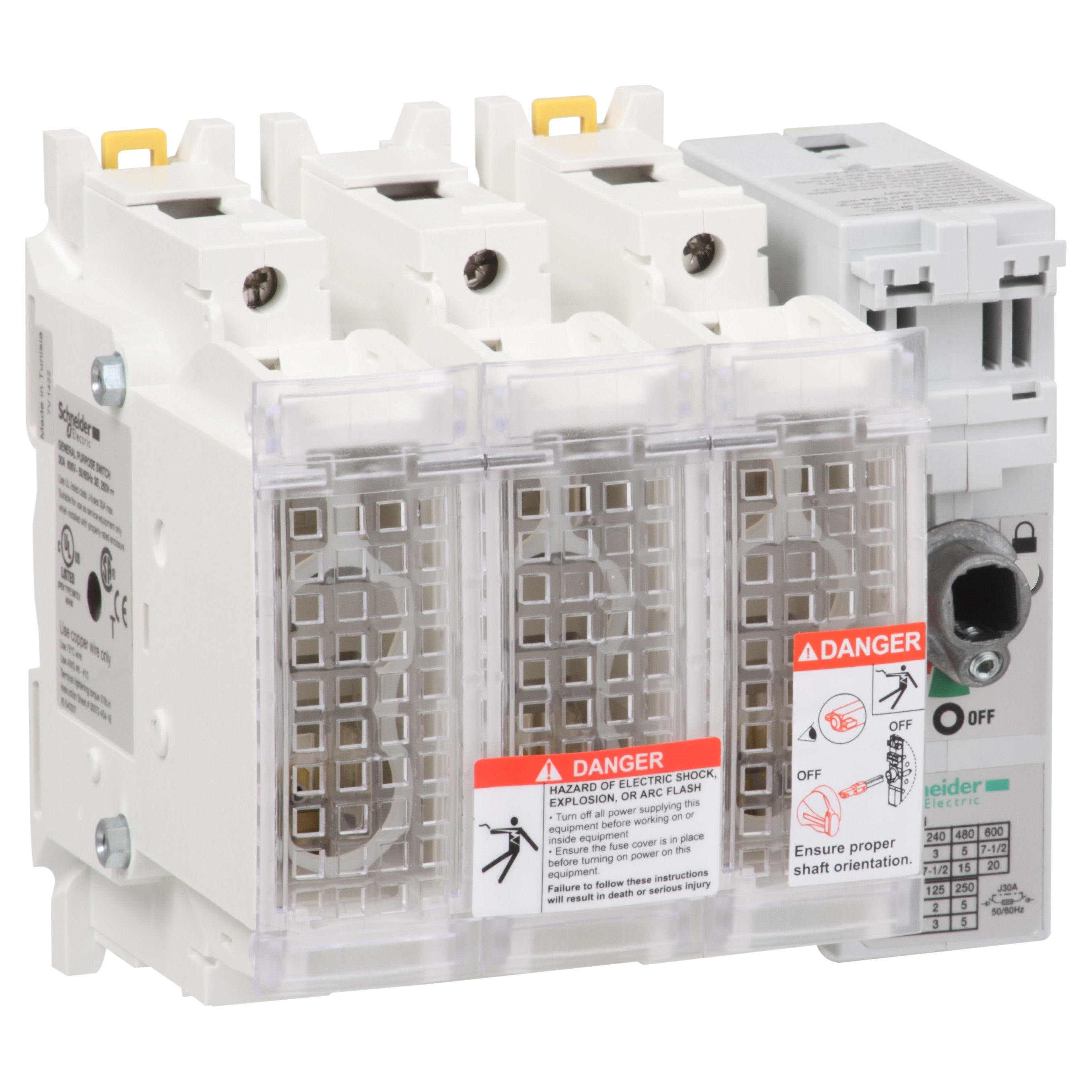 SCHNEIDER ELECTRIC - Interruttore Sezionatore con fusibile, TeSys, GS, 3P - UL 30 A - dimensione fusibile J