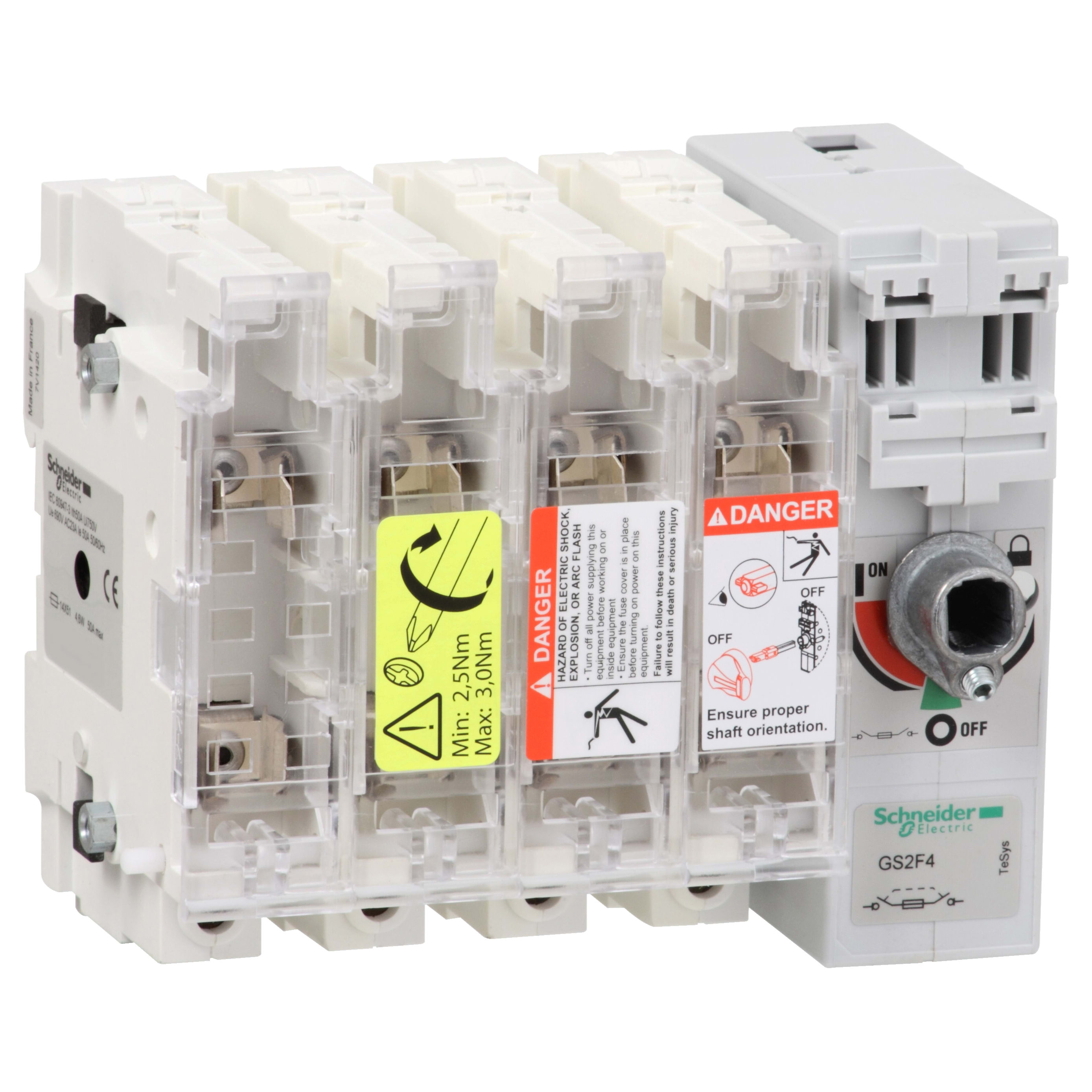 SCHNEIDER ELECTRIC - Interruttore Sezionatore con fusibile, TeSys, GS2F, 4 poli - 50A - DIN 14 x 51 mm