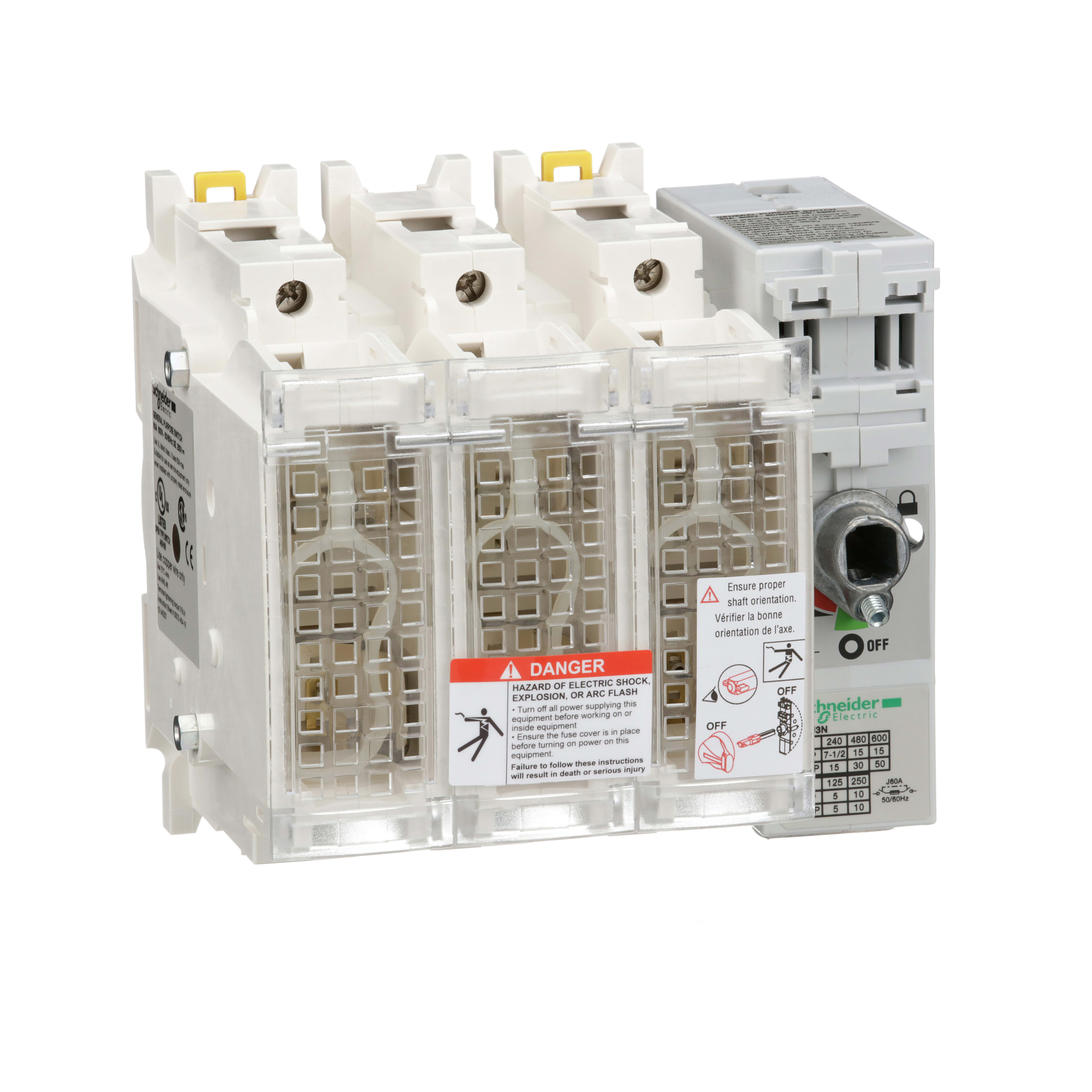 SCHNEIDER ELECTRIC - Interruttore Sezionatore con fusibile, TeSys, GS, 3P - UL 60 A - dimensione fusibile J GS2GU3N