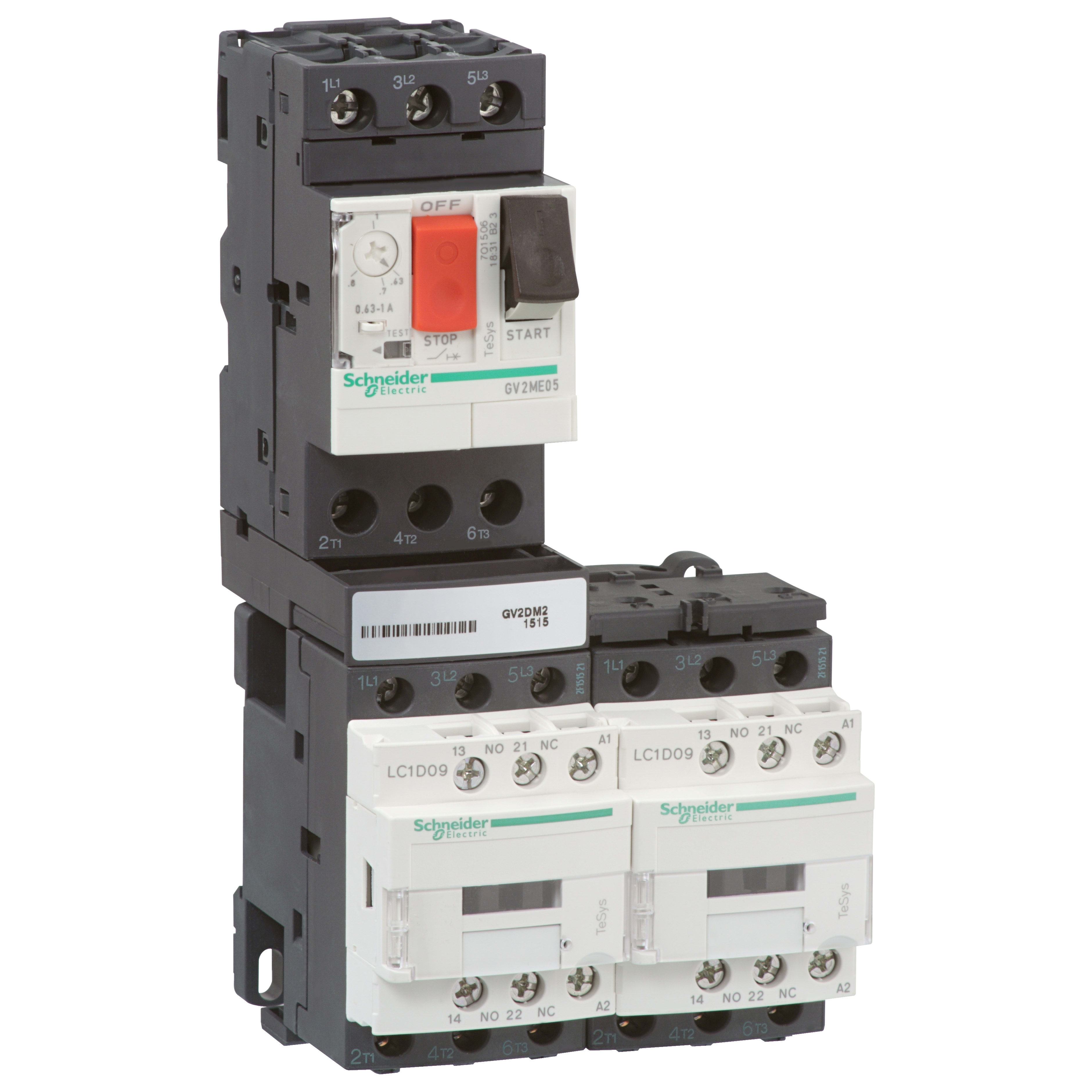 SCHNEIDER ELECTRIC - DOL combination reversing starter, TeSys Deca, 0.4...0.63A, 24V AC coil