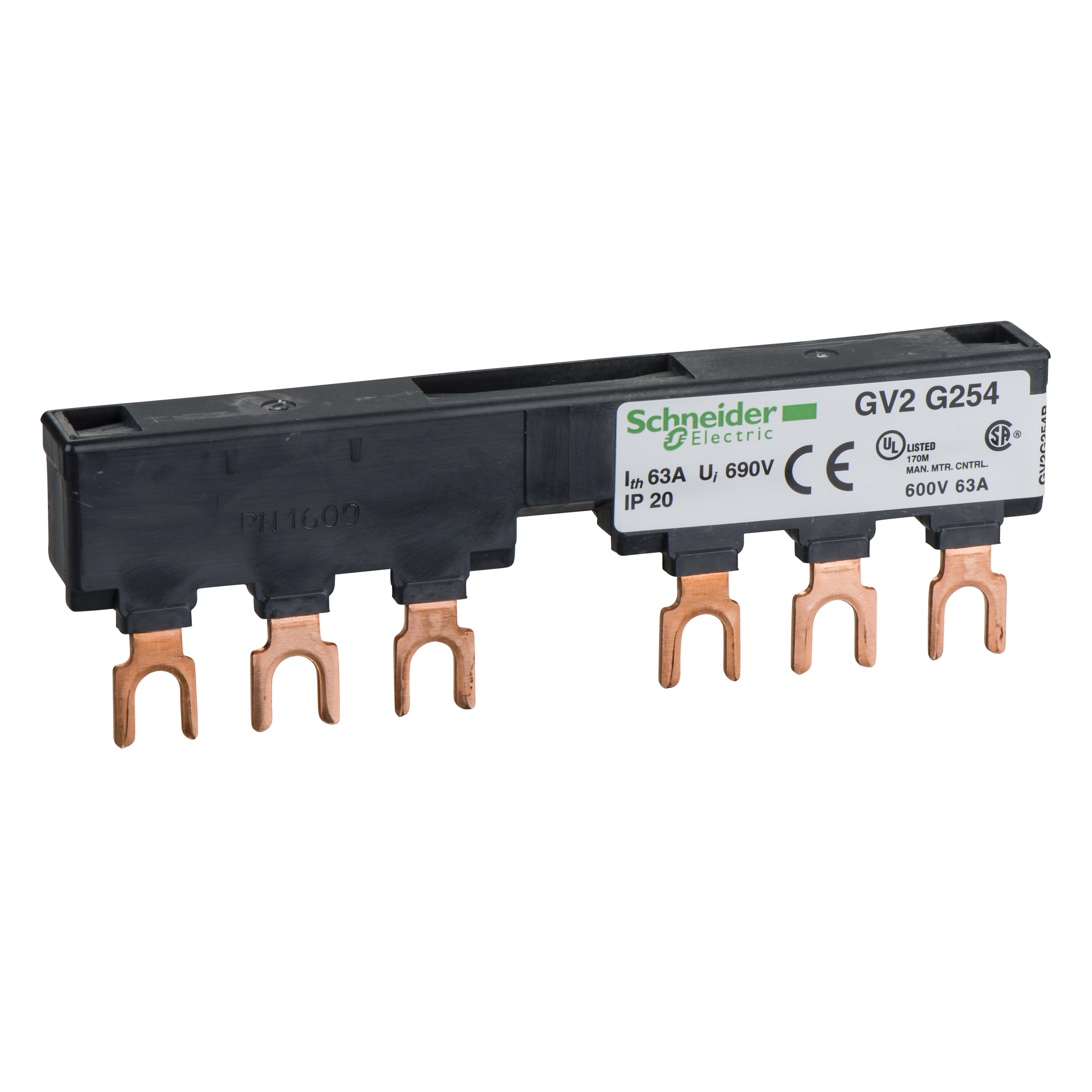 SCHNEIDER ELECTRIC - Sbarra a 3 poli - 63 A - 2 derivazioni - Passo 54 mm