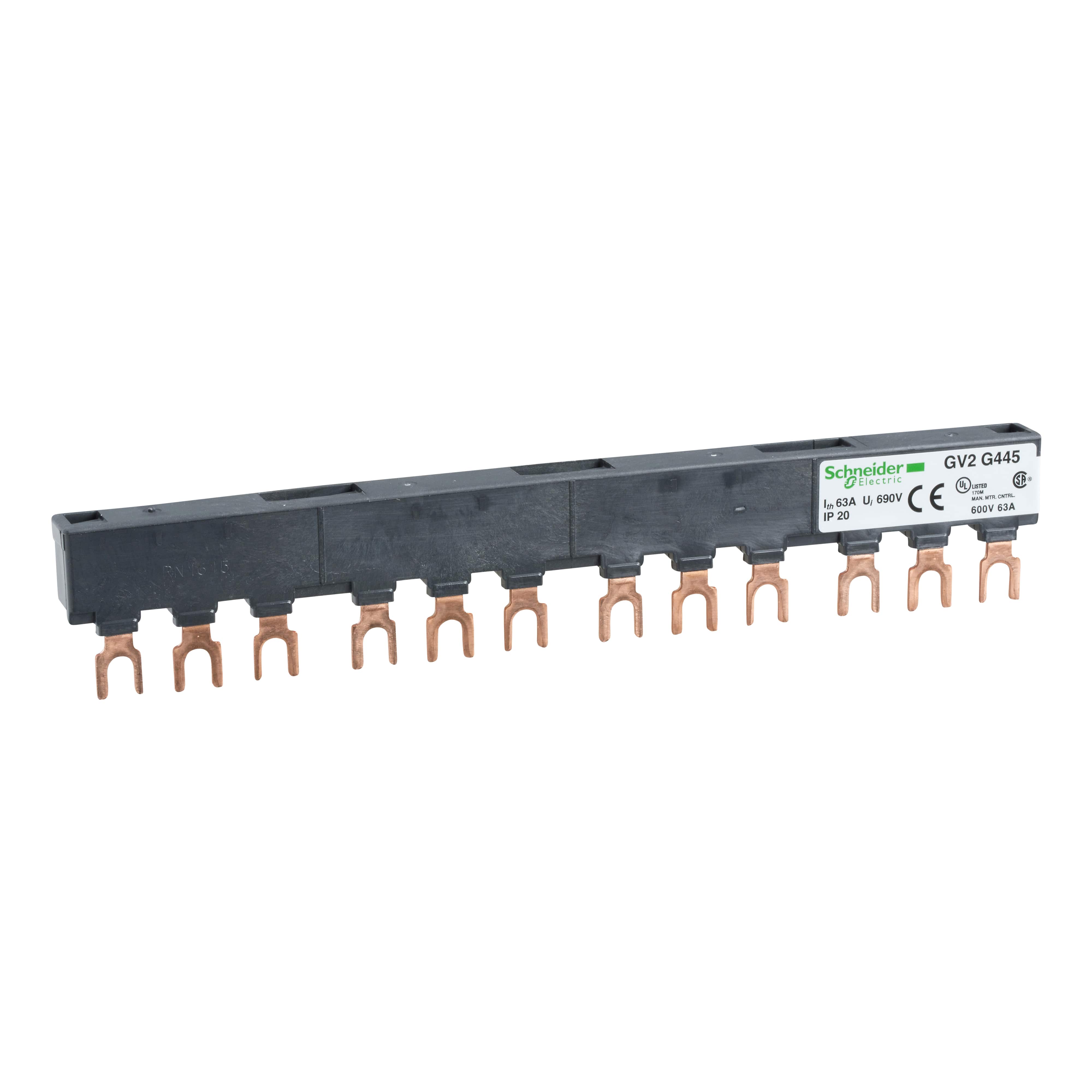 SCHNEIDER ELECTRIC - Sbarra a 3 poli - 63 A - 4 derivazioni - Passo 45 mm GV2G445