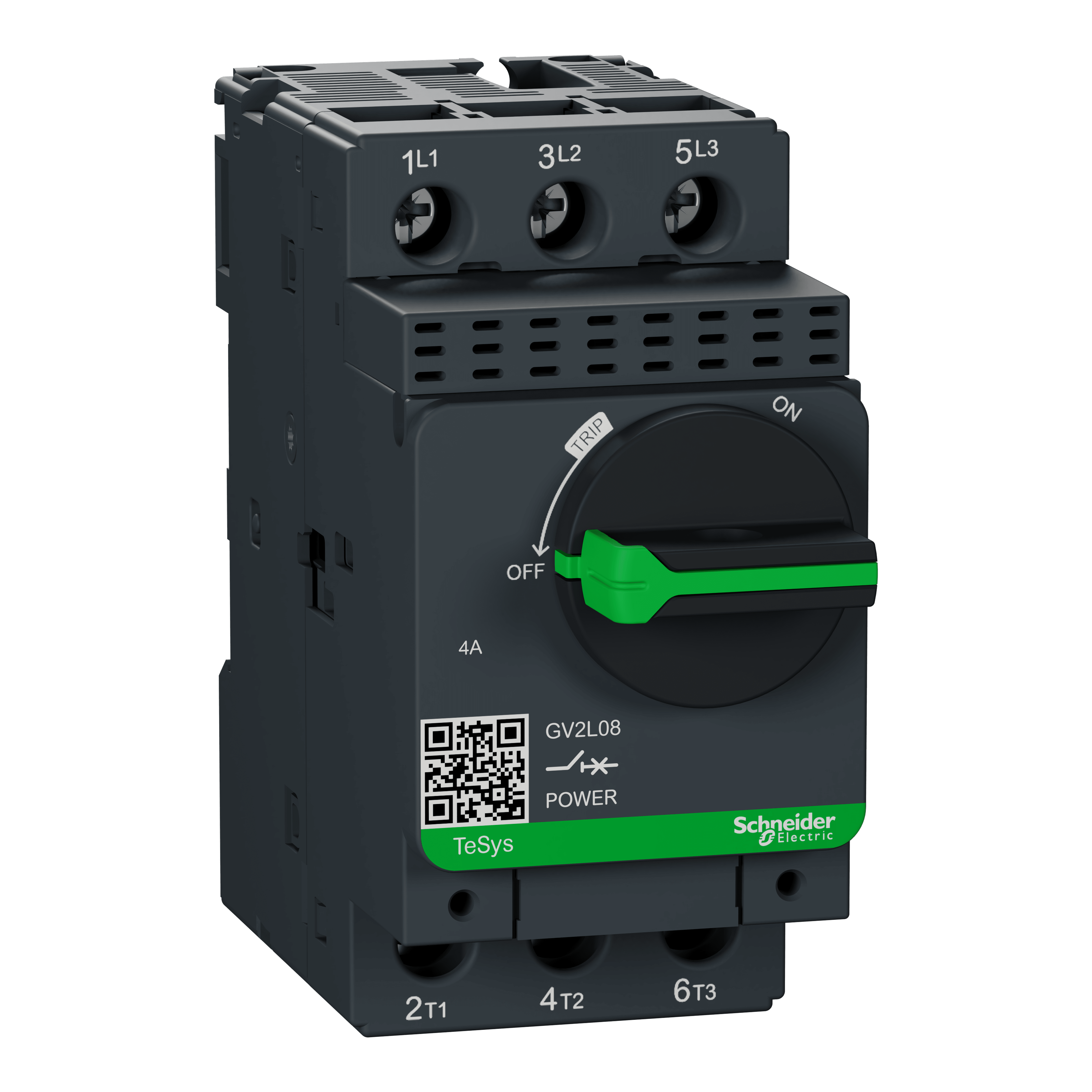 SCHNEIDER ELECTRIC - Interruttore automatico magnetico manovra rotativa, TeSys, GV2L, 4A viti serrafilo