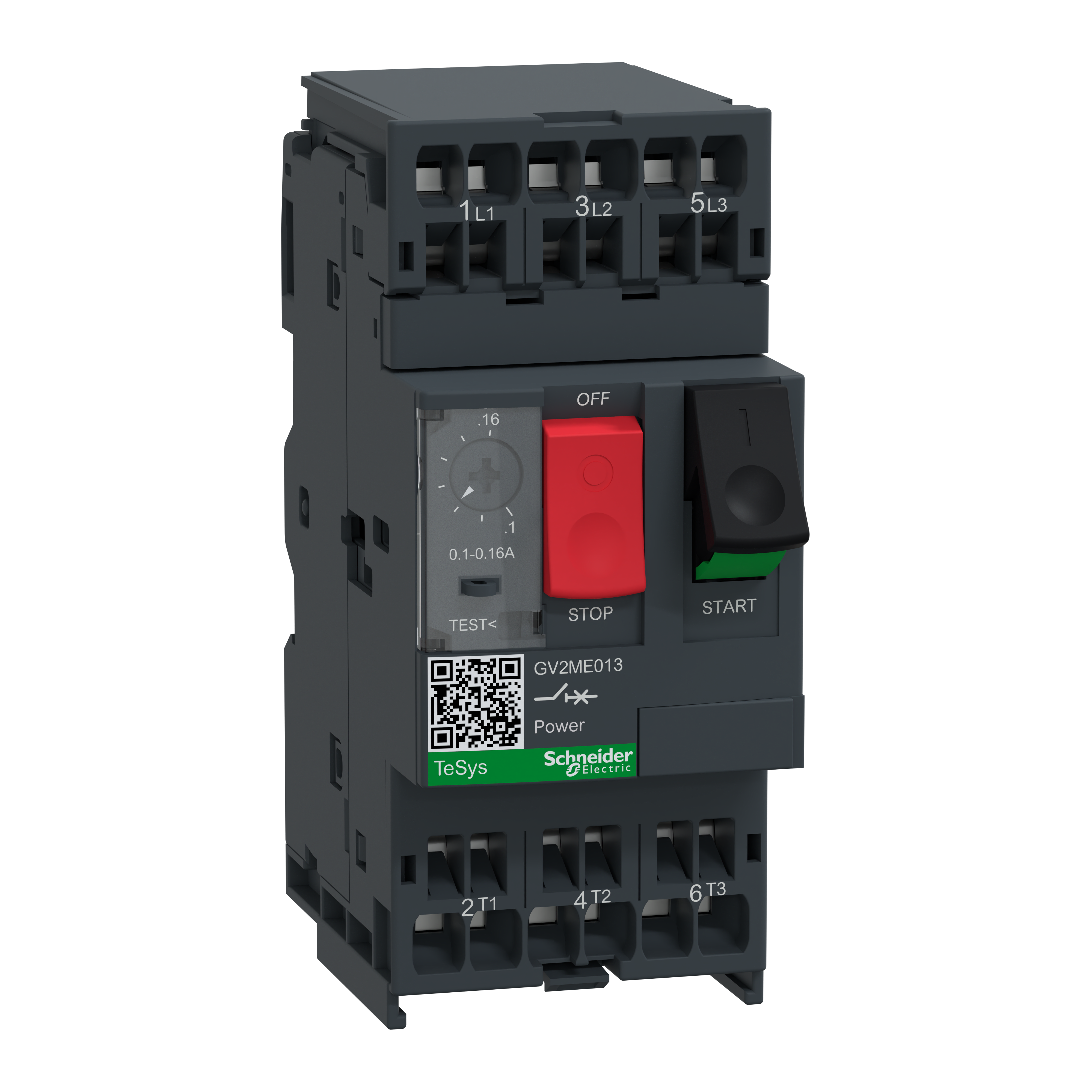 SCHNEIDER ELECTRIC - Interruttore automatico magnetotermico a pulsanti, TeSys, GV2ME, 0,1-0,16A molla GV2ME013
