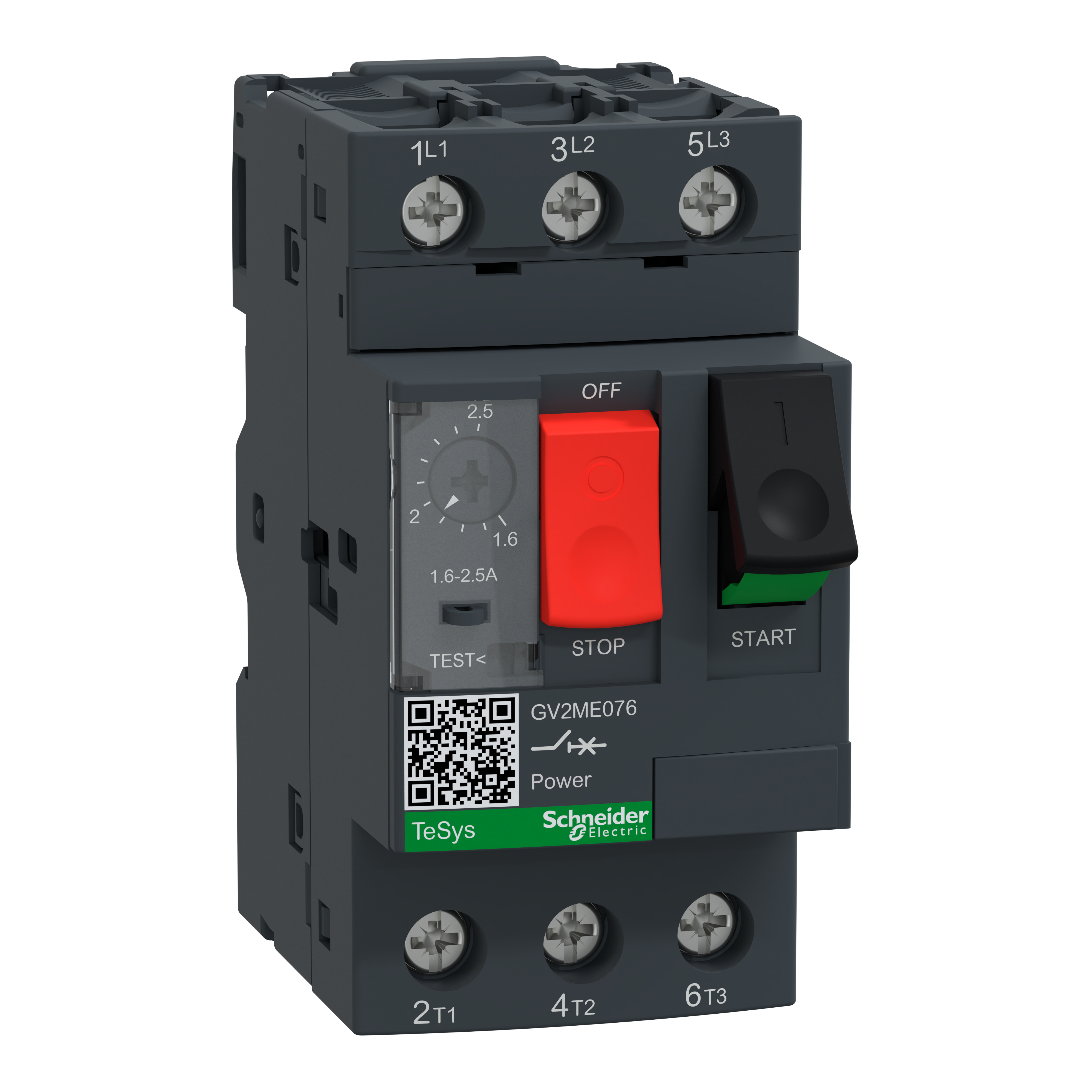 SCHNEIDER ELECTRIC - Interruttore automatico magnetotermico a pulsanti, TeSys, GV2ME, 1,6-2,5A capicorda occhiello