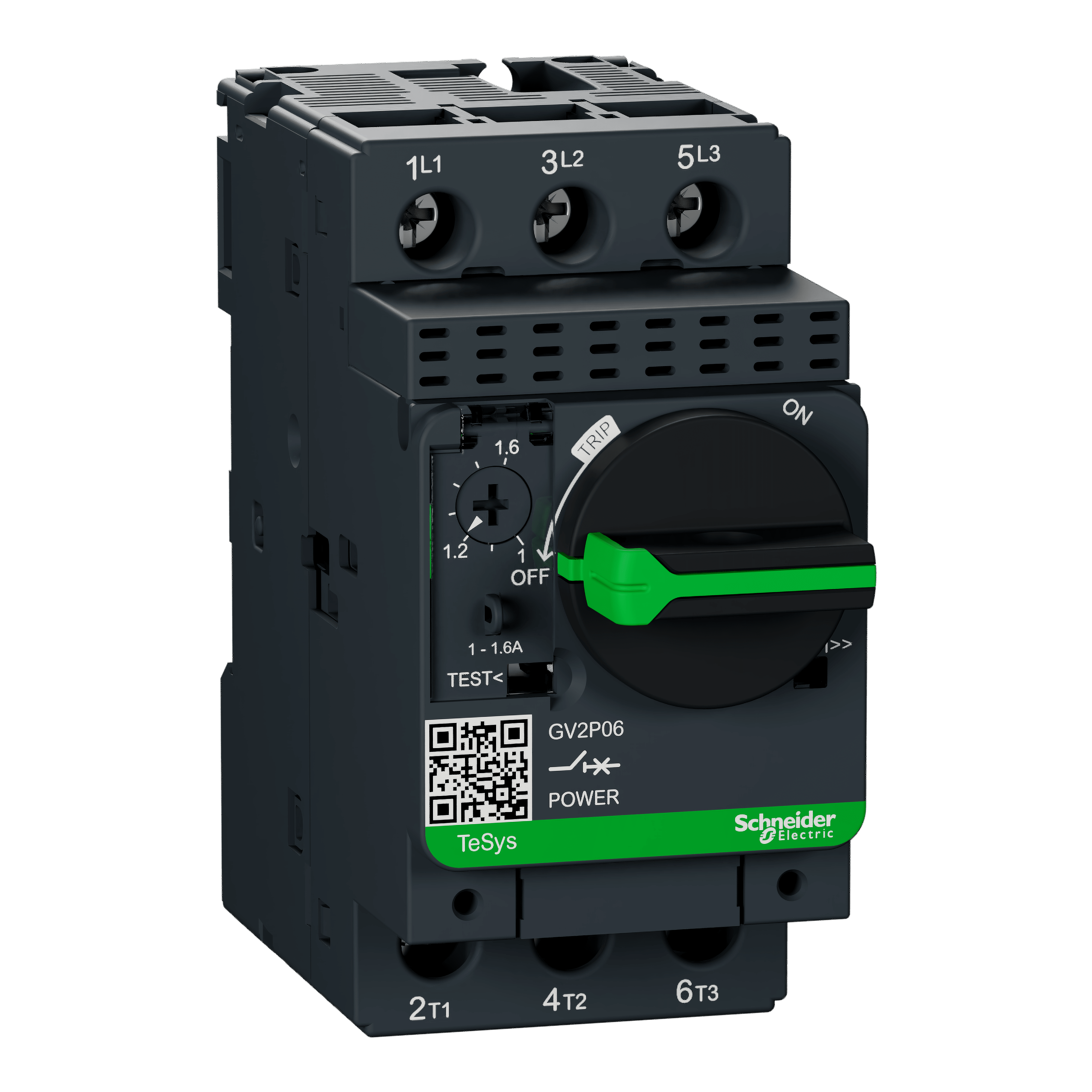 SCHNEIDER ELECTRIC - Interruttore automatico magnetotermico manovra rotativa, TeSys, GV2P, 1-1,6A viti serrafilo